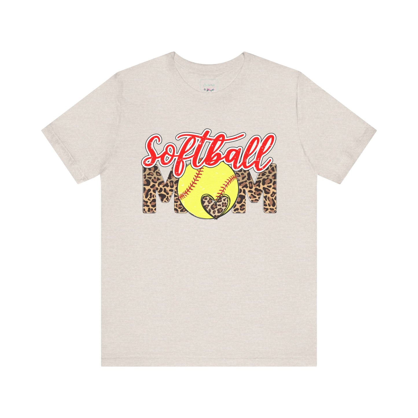 Red and Leopard Softball Mom T Shirt (Light)