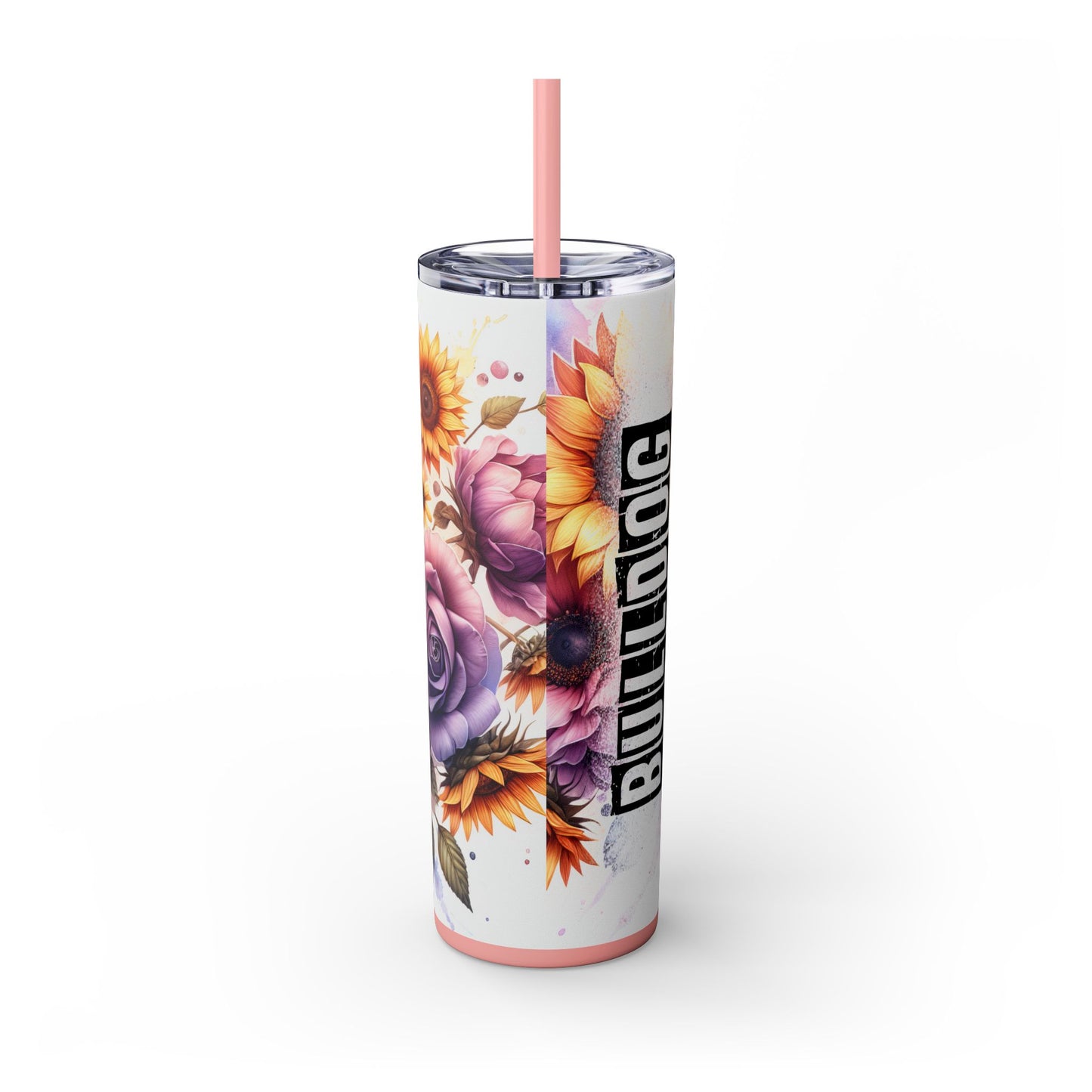 Floral English Bulldog Skinny Tumbler with Straw, 20oz