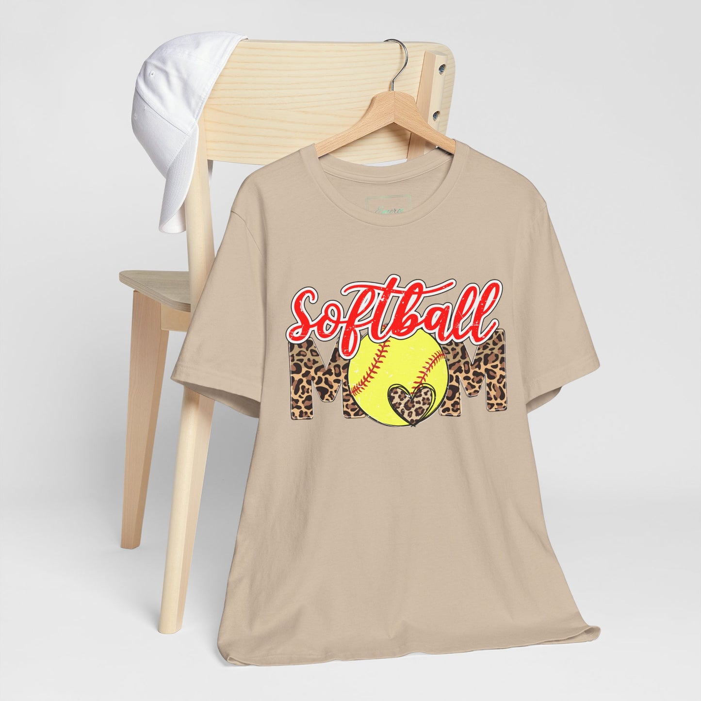 Red and Leopard Softball Mom T Shirt (Light)