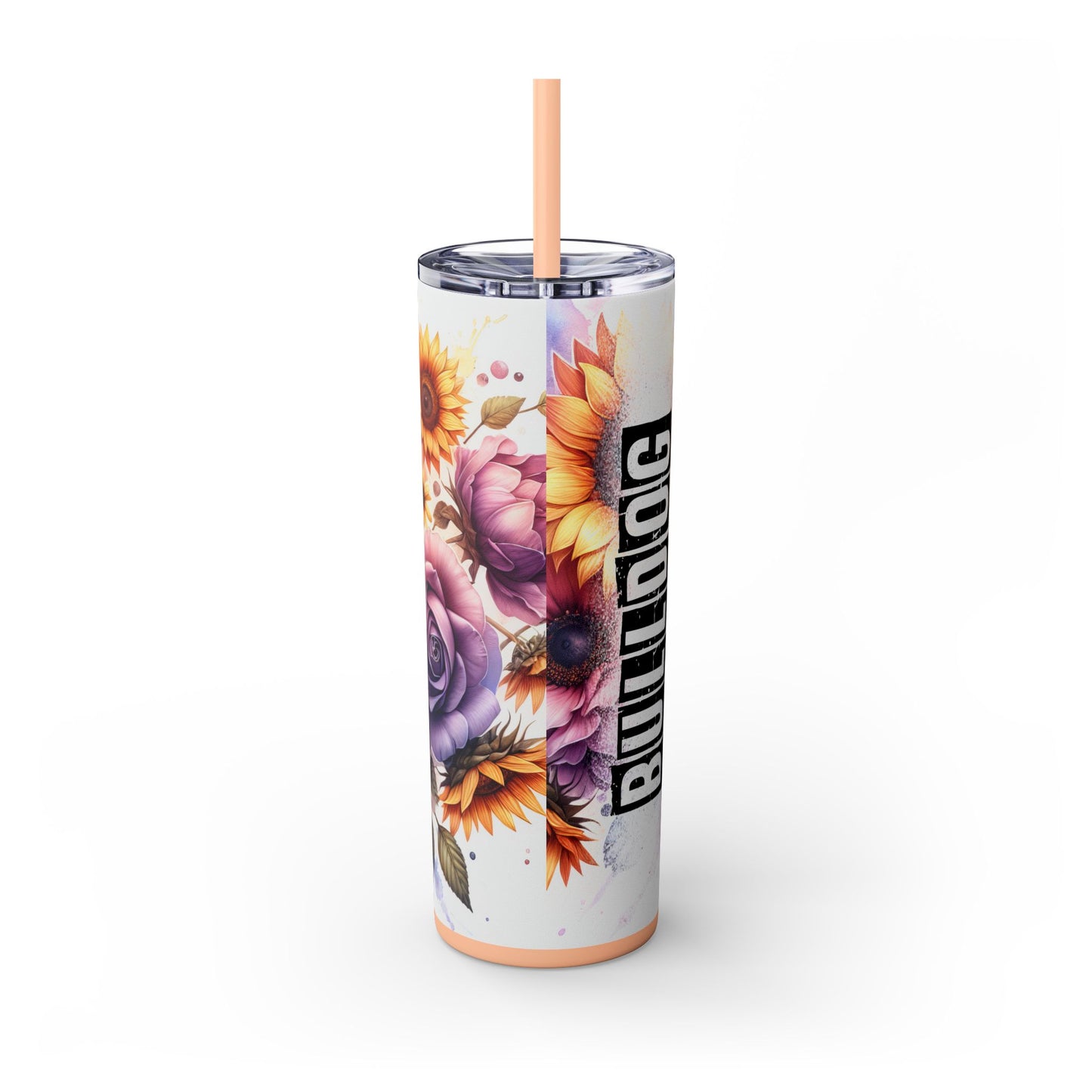 Floral English Bulldog Skinny Tumbler with Straw, 20oz