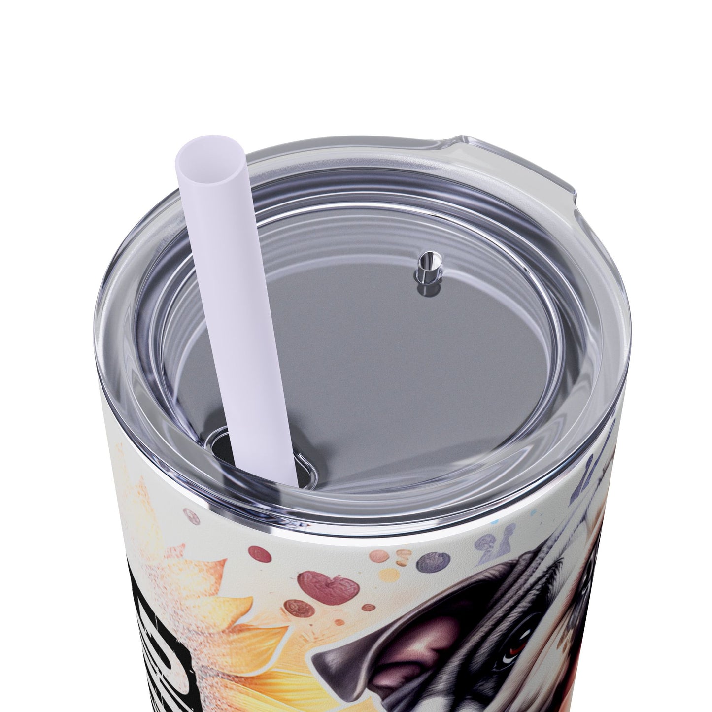 Floral English Bulldog Skinny Tumbler with Straw, 20oz