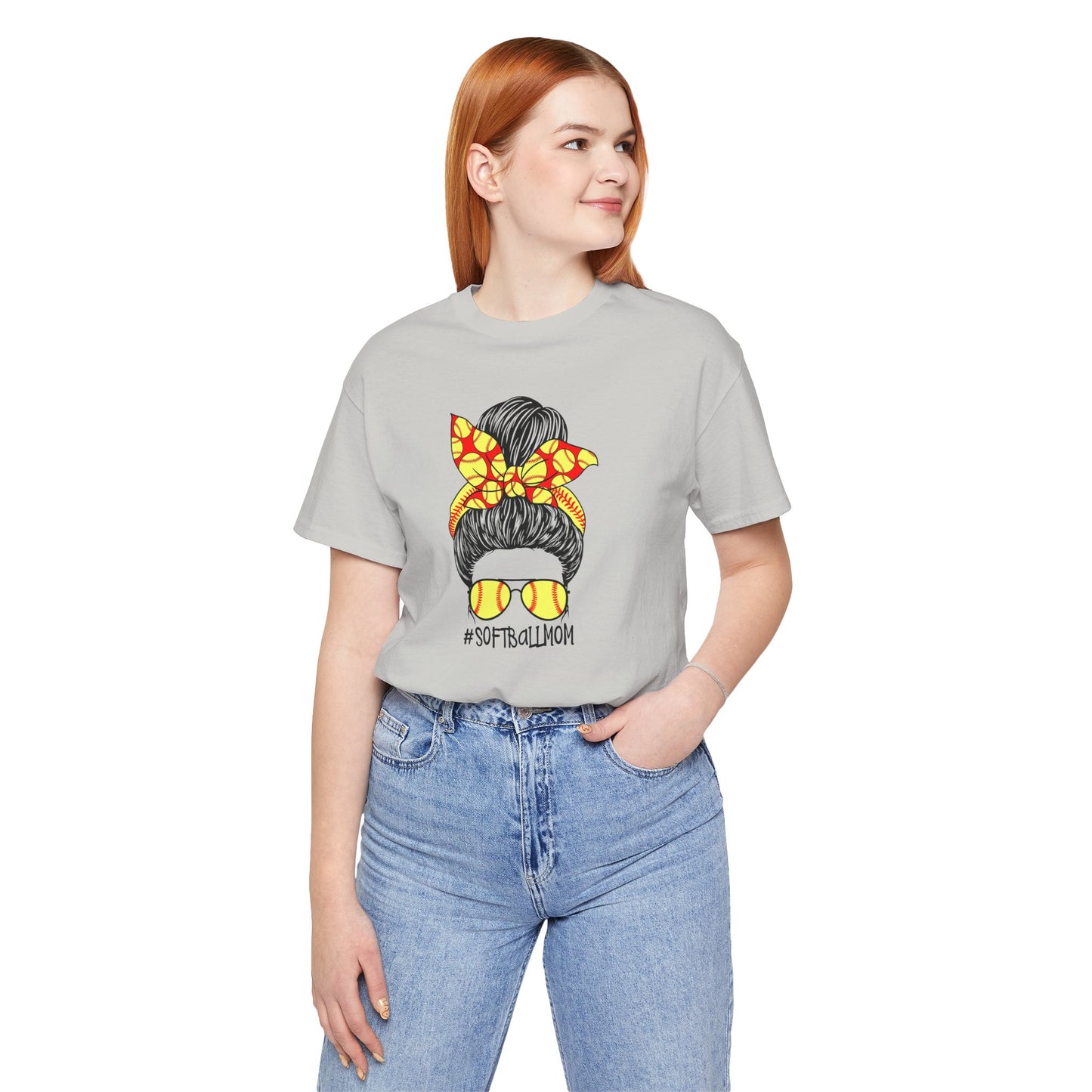 Softball Mom Messy Bun and Glasses T Shirt (Light)