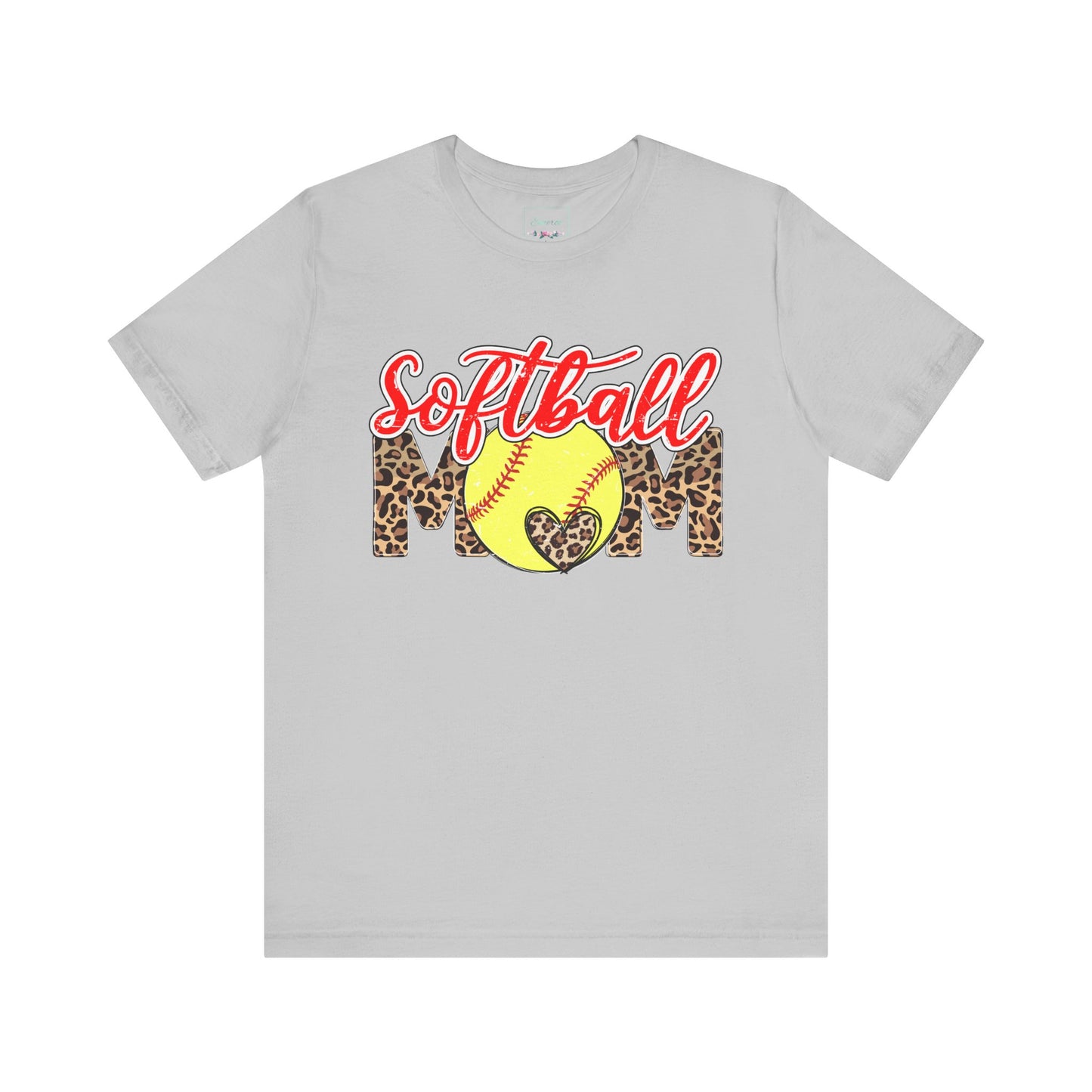 Red and Leopard Softball Mom T Shirt (Light)