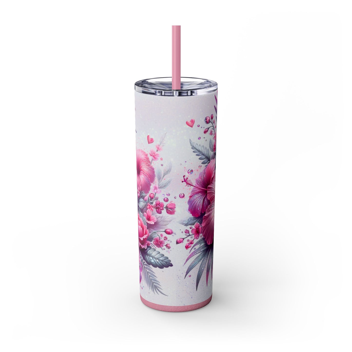 Pink Hummingbird Skinny Tumbler with Straw, 20oz