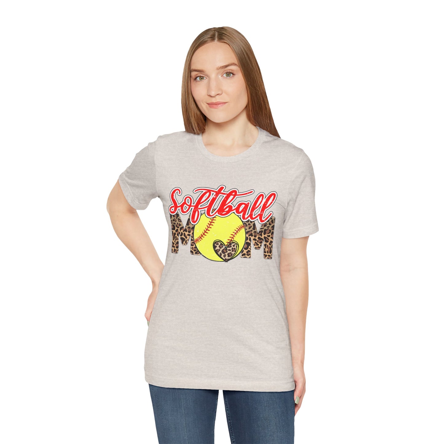 Red and Leopard Softball Mom T Shirt (Light)