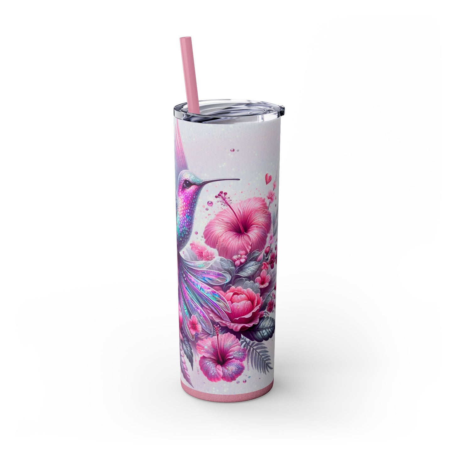 Pink Hummingbird Skinny Tumbler with Straw, 20oz