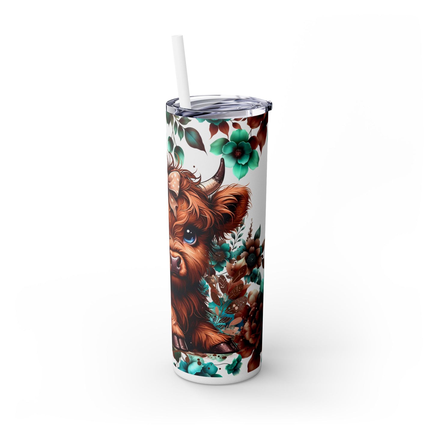 Brown highland cow Skinny Tumbler with Straw, 20oz