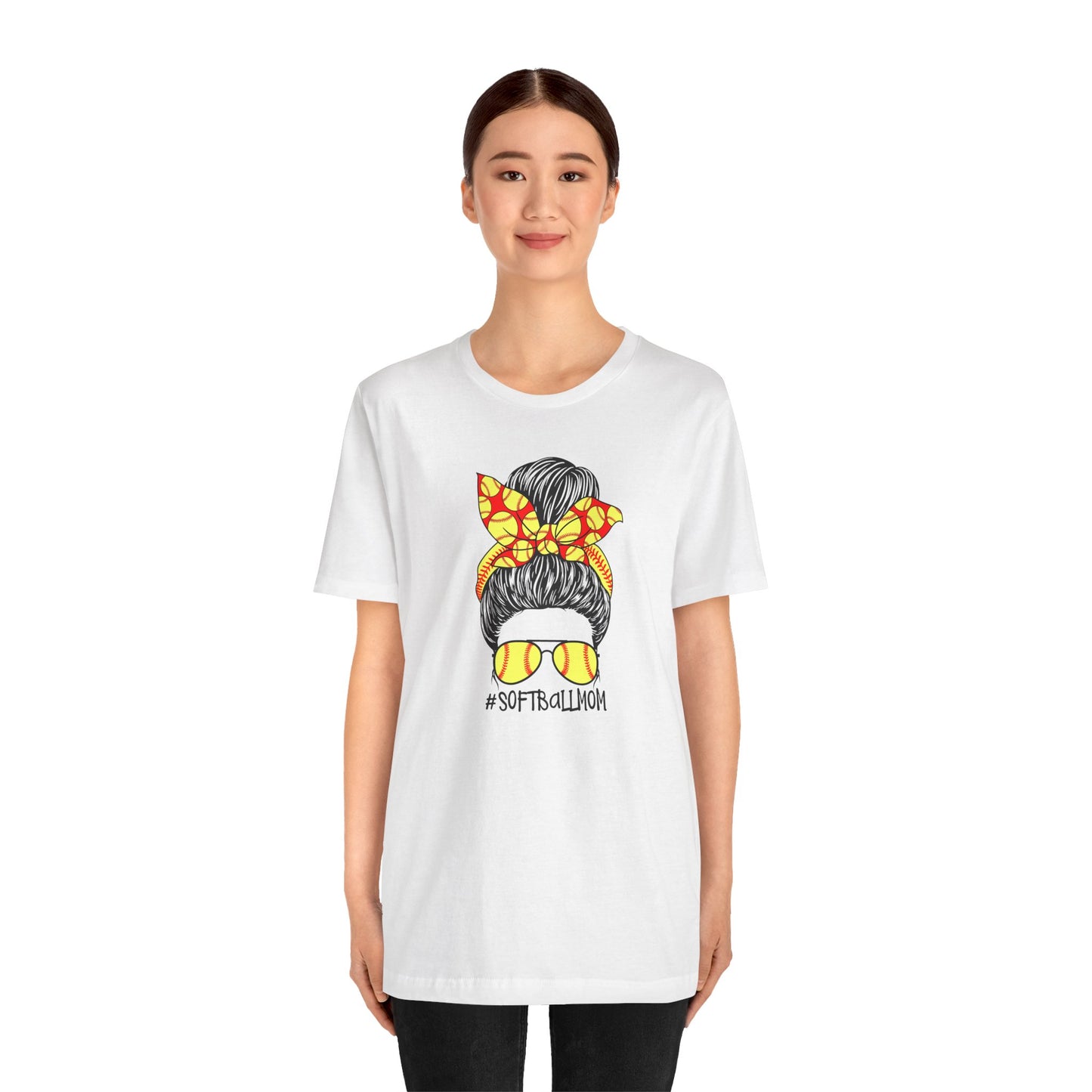 Softball Mom Messy Bun and Glasses T Shirt (Light)