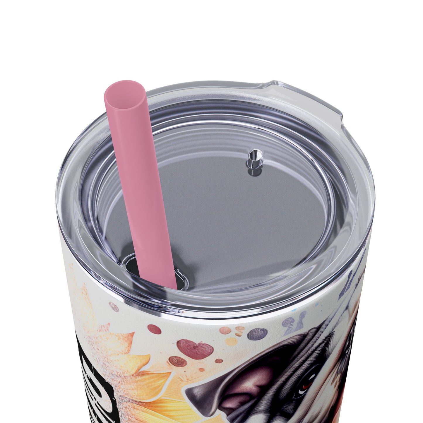 Floral English Bulldog Skinny Tumbler with Straw, 20oz