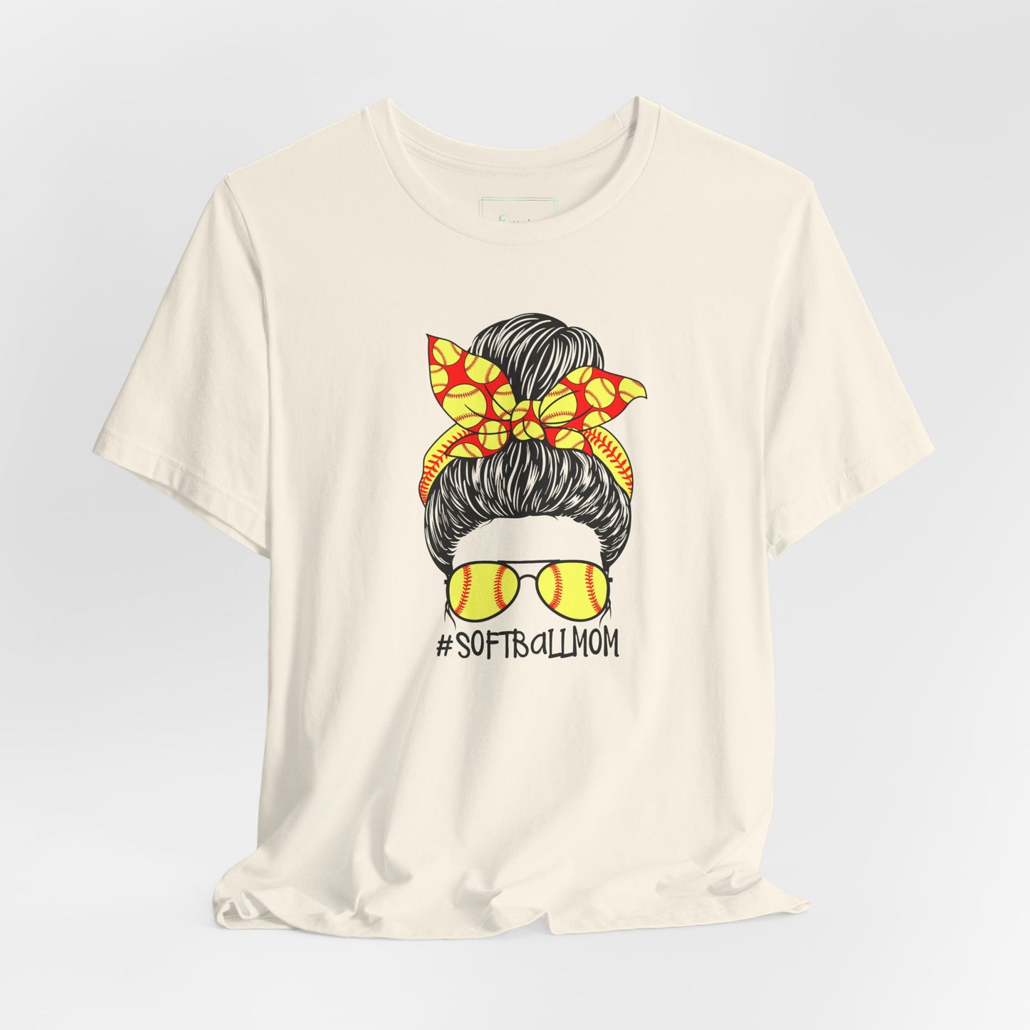 Softball Mom Messy Bun and Glasses T Shirt (Light)