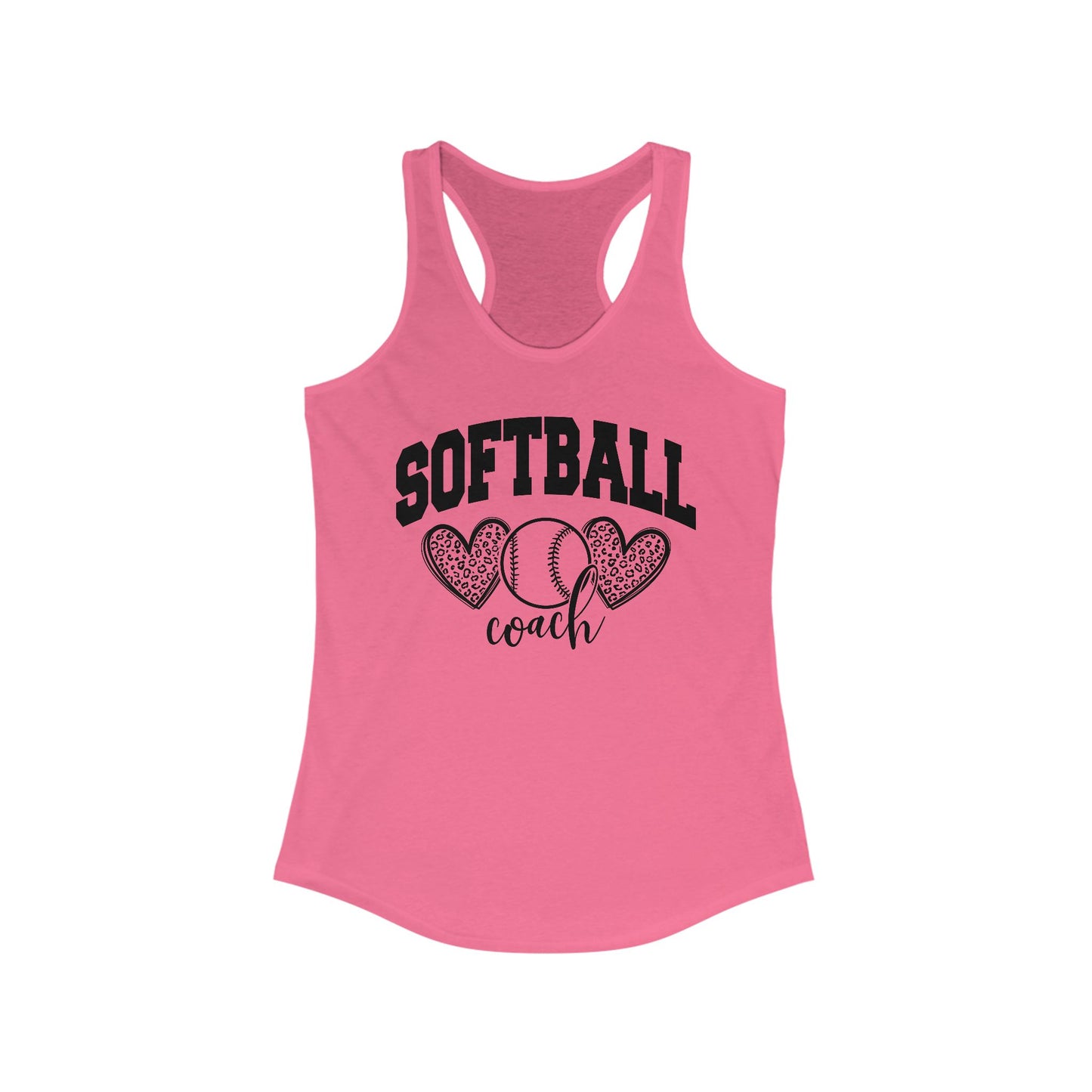 Women's Racerback Tank Softball Coach Hearts Baseball (Black)