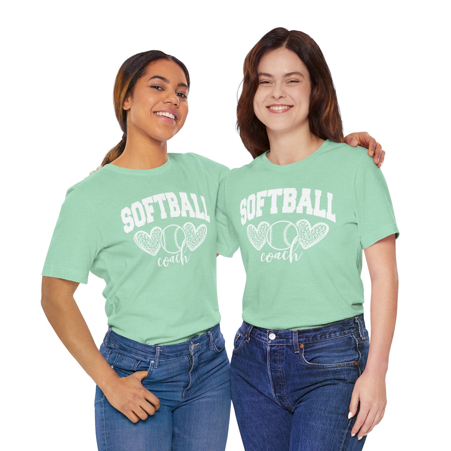 Softball Coach Hearts T Shirt (Light 2)