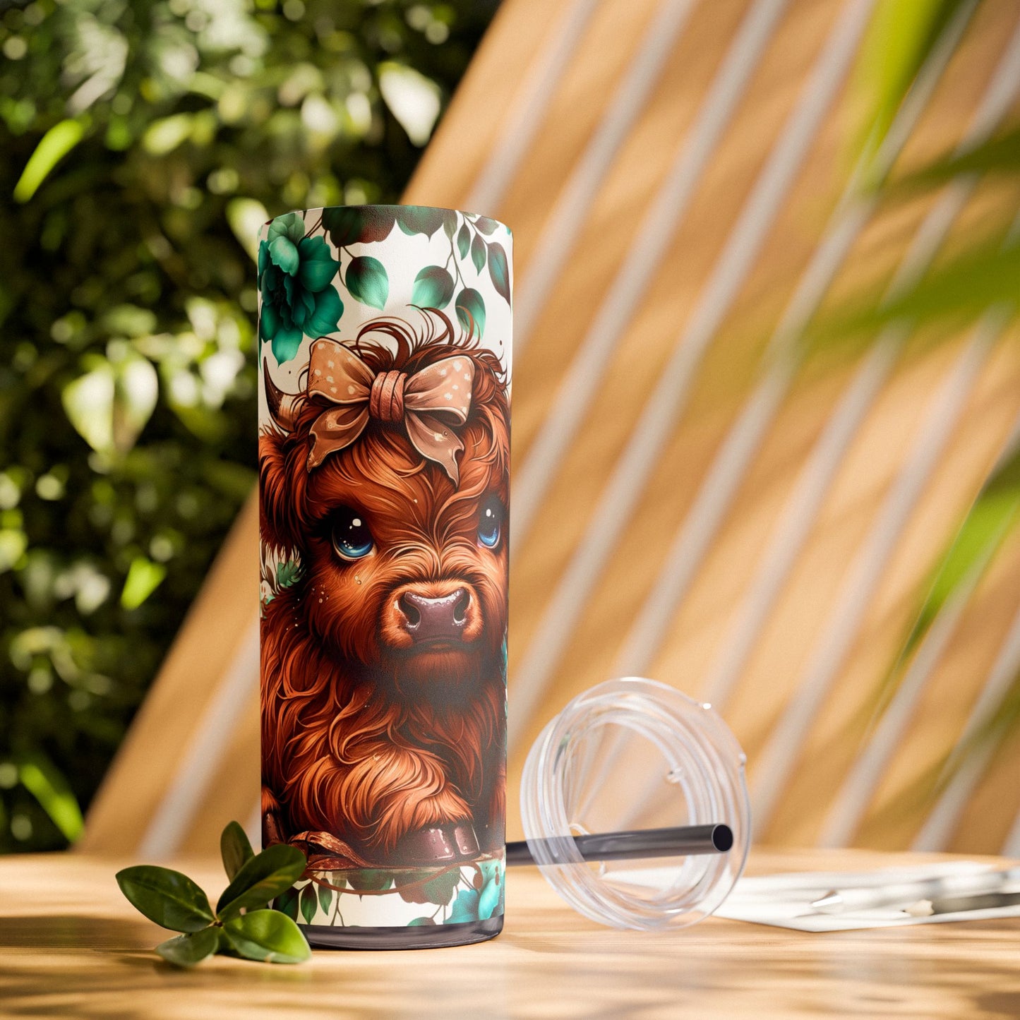 Brown highland cow Skinny Tumbler with Straw, 20oz