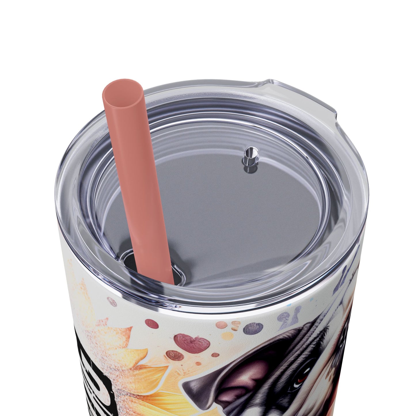 Floral English Bulldog Skinny Tumbler with Straw, 20oz