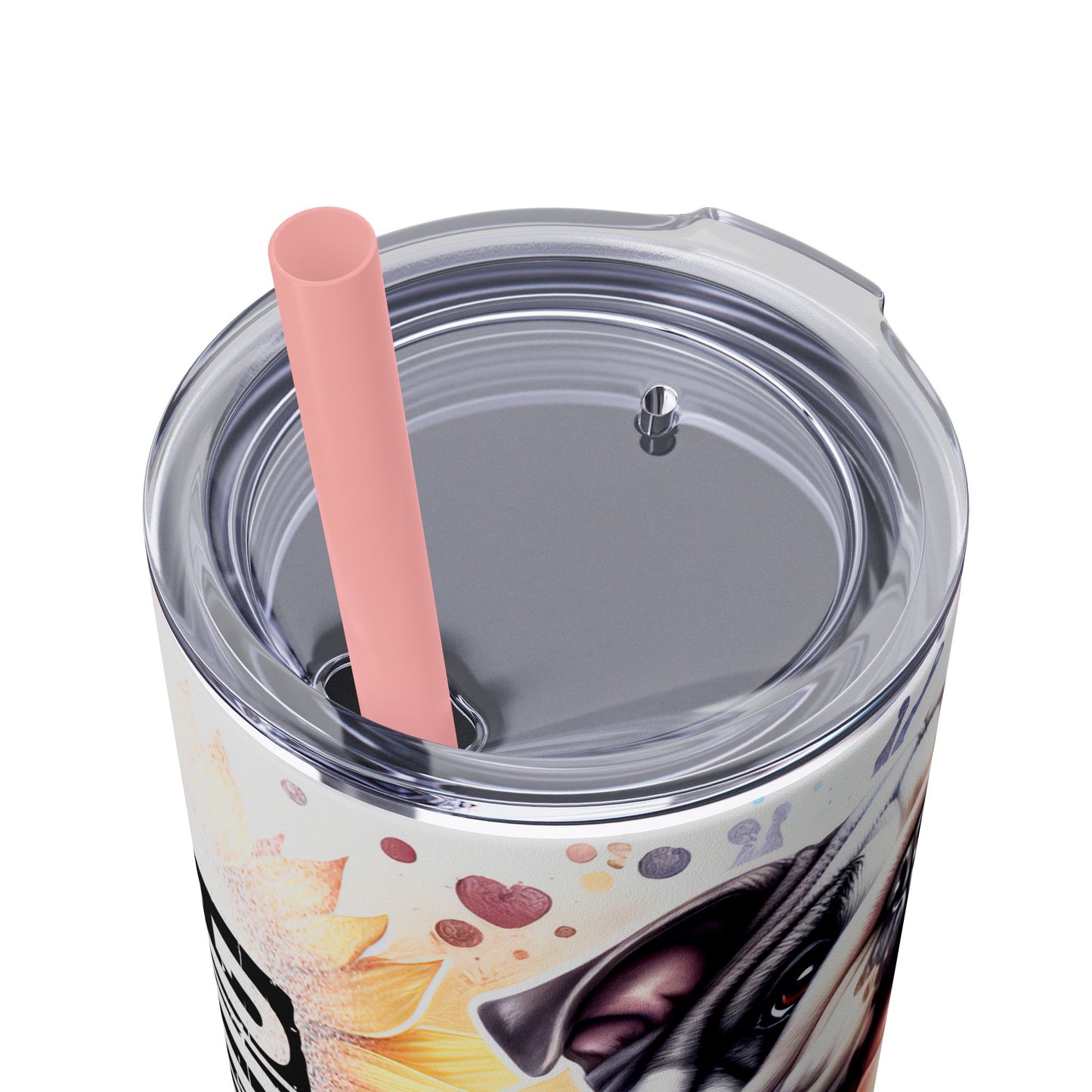 Floral English Bulldog Skinny Tumbler with Straw, 20oz