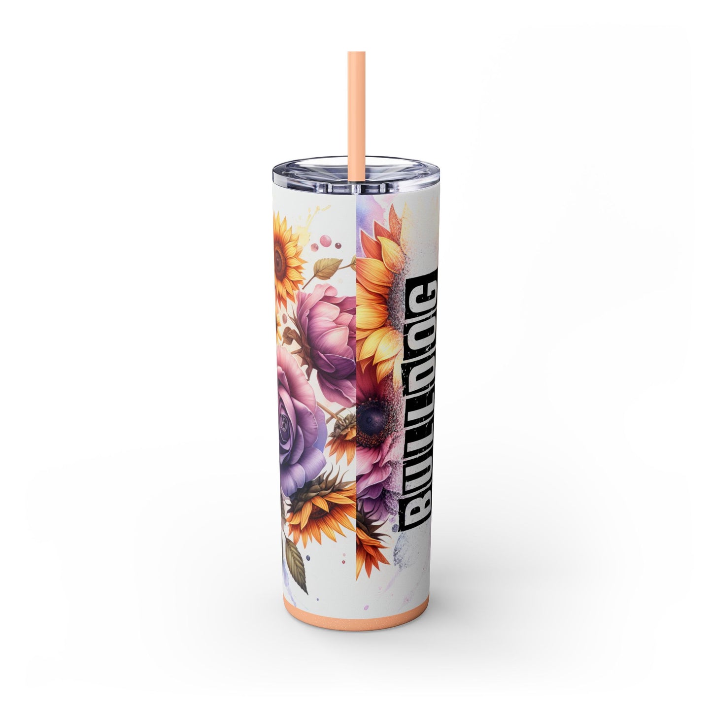 Floral English Bulldog Skinny Tumbler with Straw, 20oz