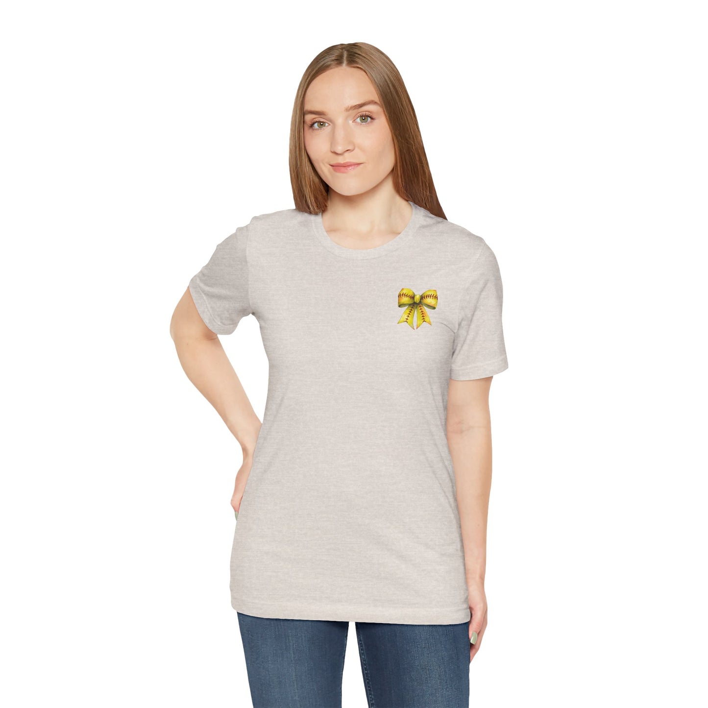 Coquette Bow Front Softball Mom Rear T Shirt (Light)