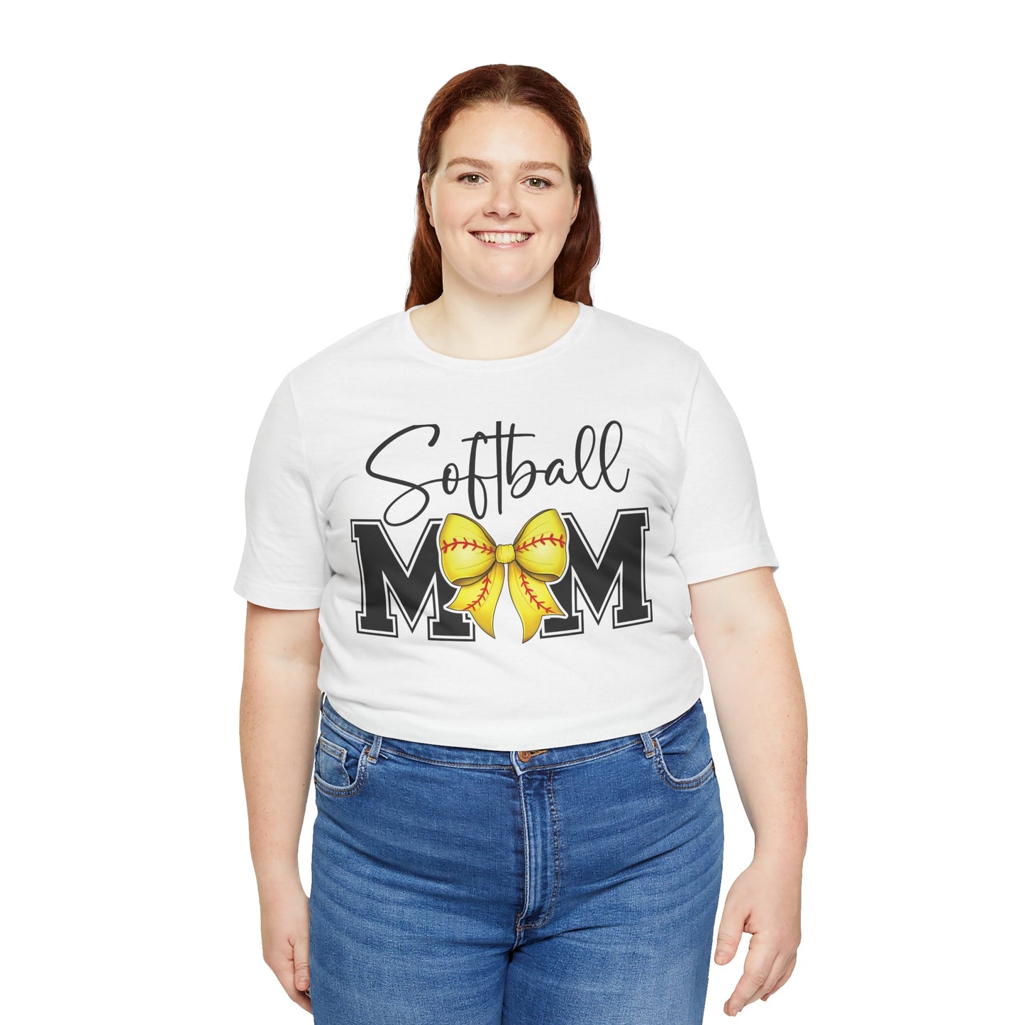 Cursive Softball Mom Coquette Bow T Shirt (Light)