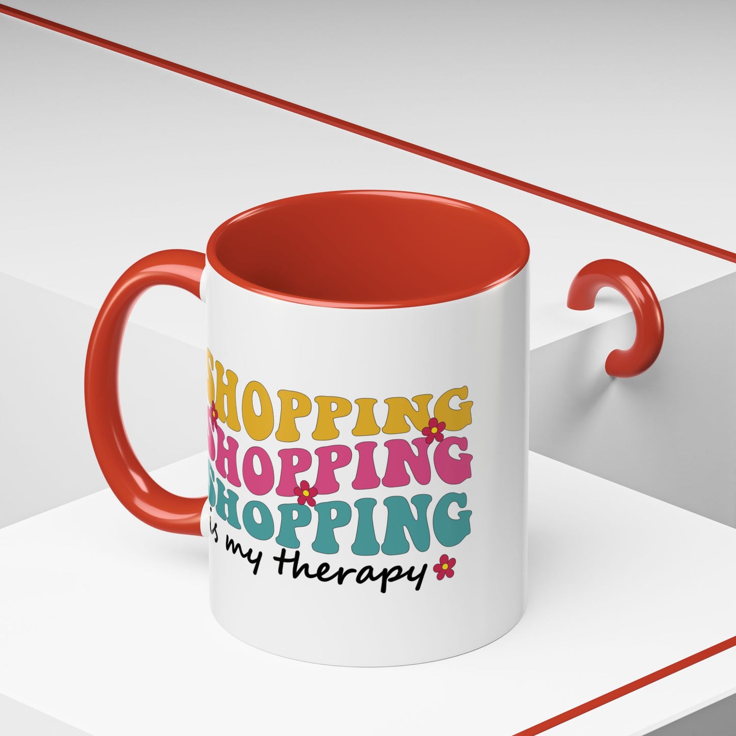 Accent Coffee Mug - "Shopping is my Therapy" - Fun Gift for Self-Care, Motivation, & Celebrations