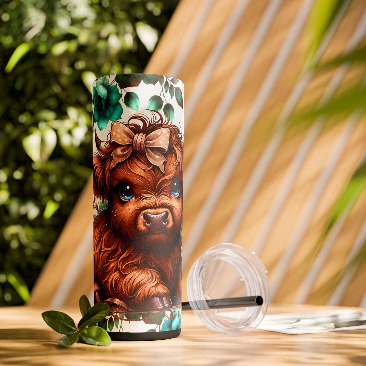 Brown highland cow Skinny Tumbler with Straw, 20oz