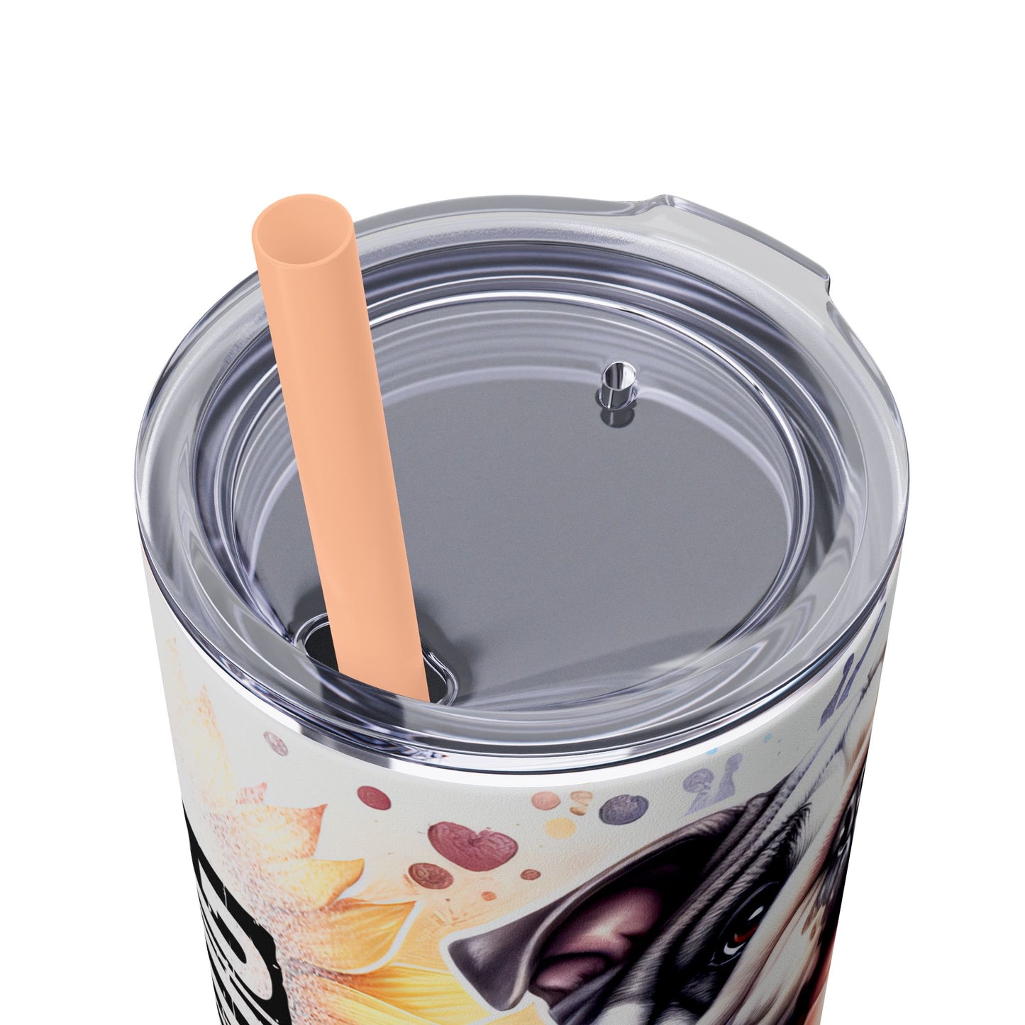 Floral English Bulldog Skinny Tumbler with Straw, 20oz