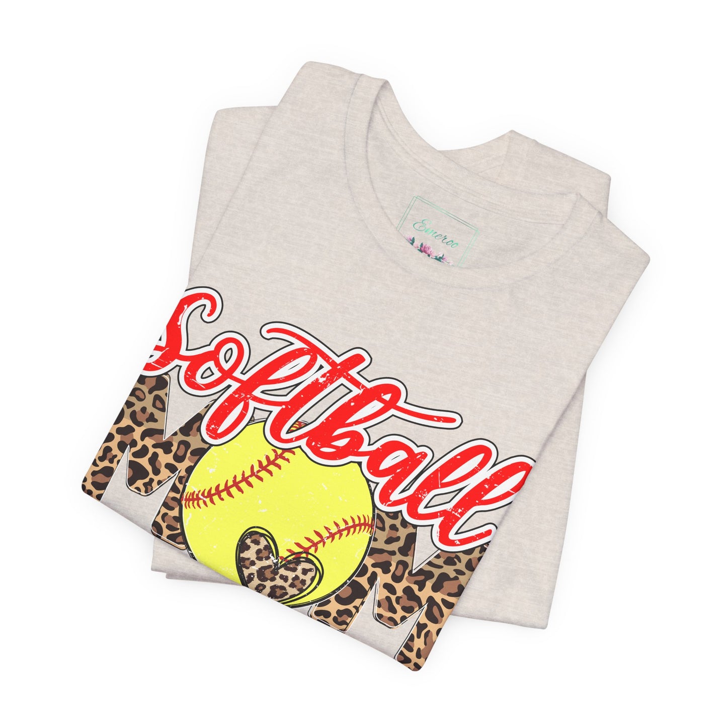 Red and Leopard Softball Mom T Shirt (Light)