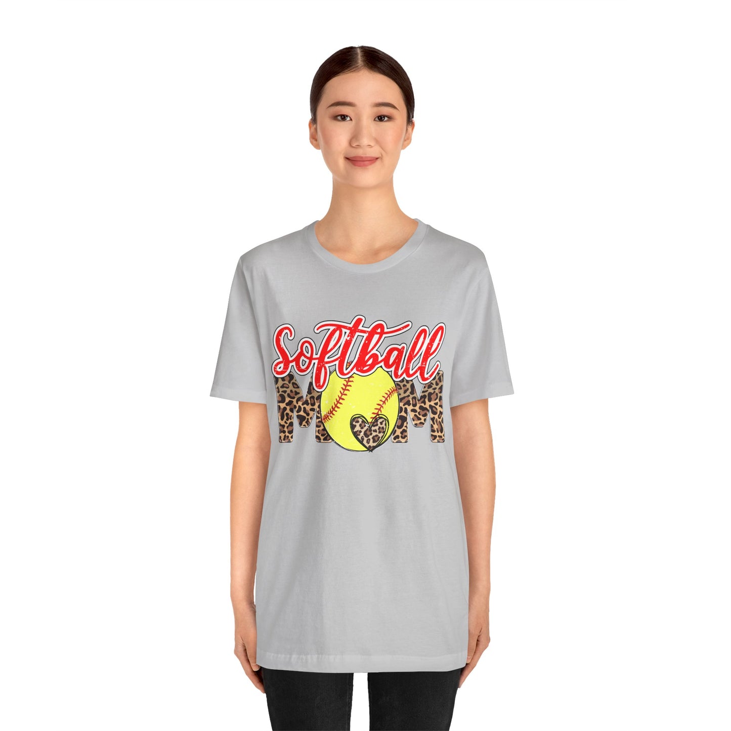 Red and Leopard Softball Mom T Shirt (Light)