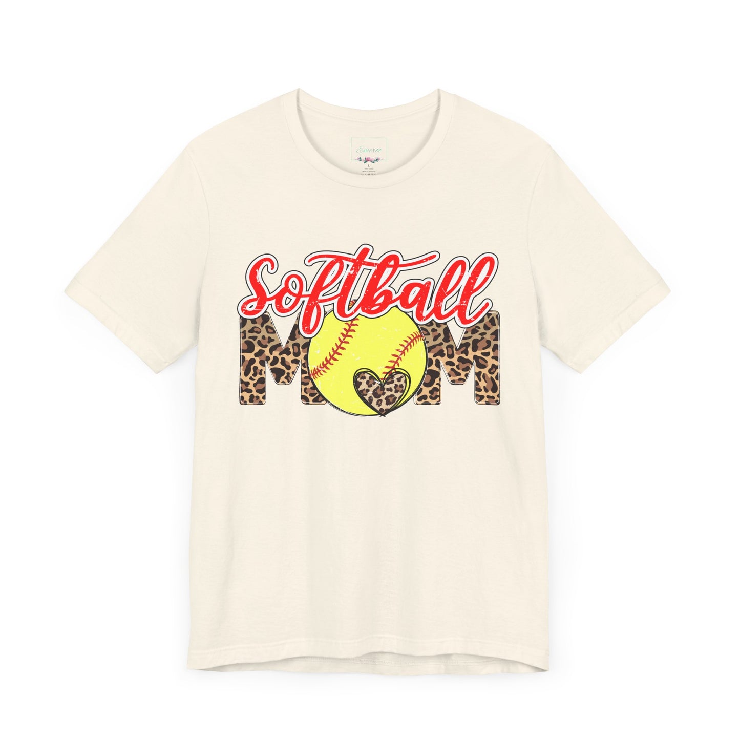 Red and Leopard Softball Mom T Shirt (Light)