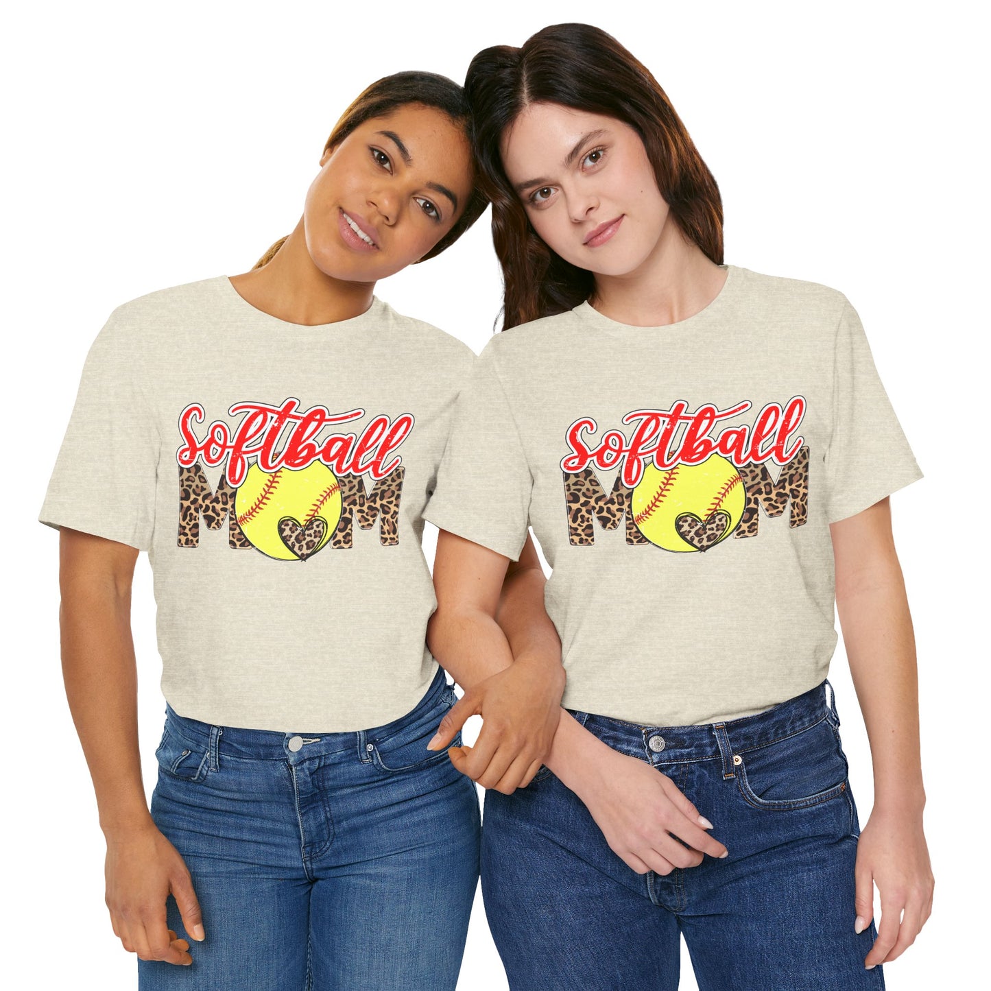 Red and Leopard Softball Mom T Shirt (Light)