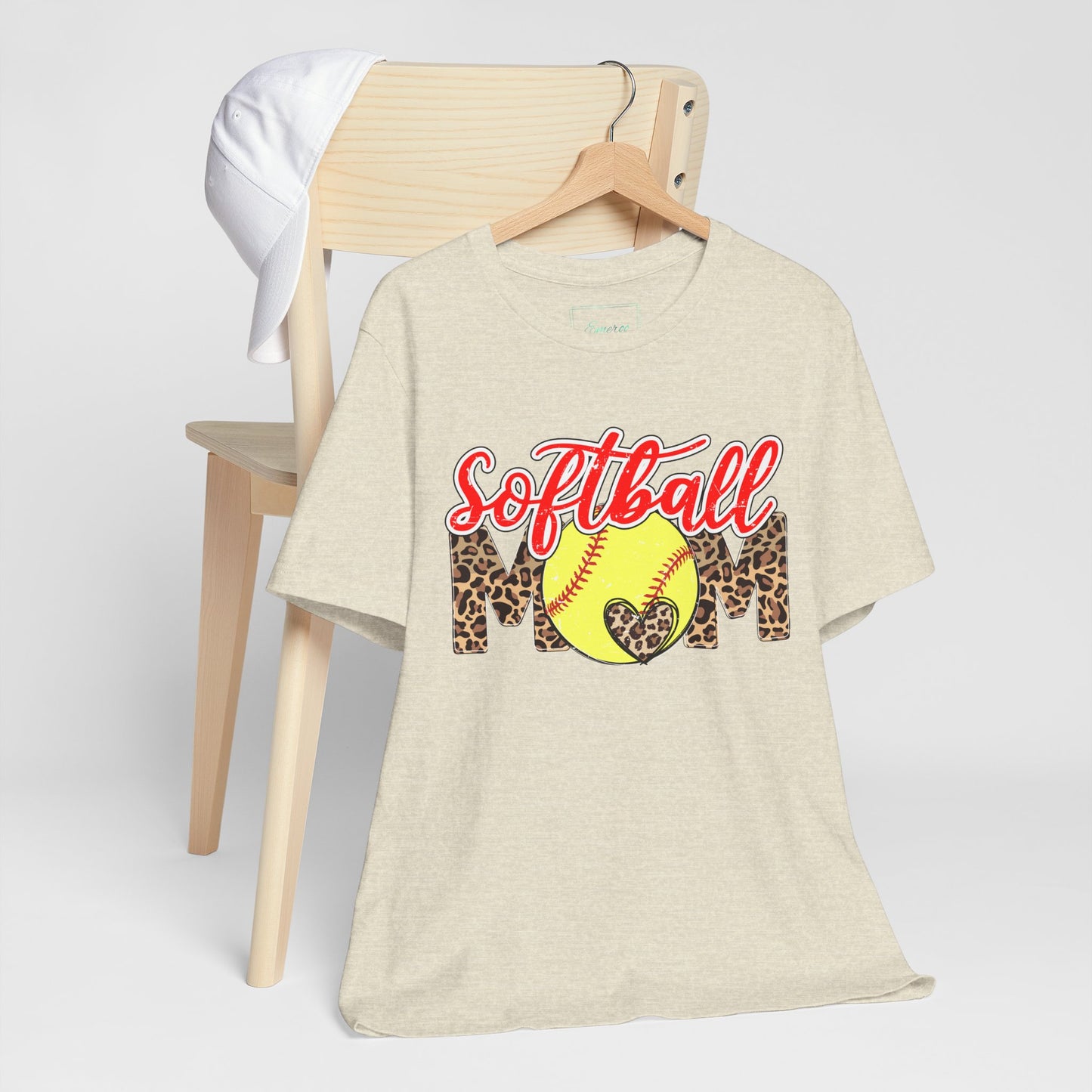 Red and Leopard Softball Mom T Shirt (Light)