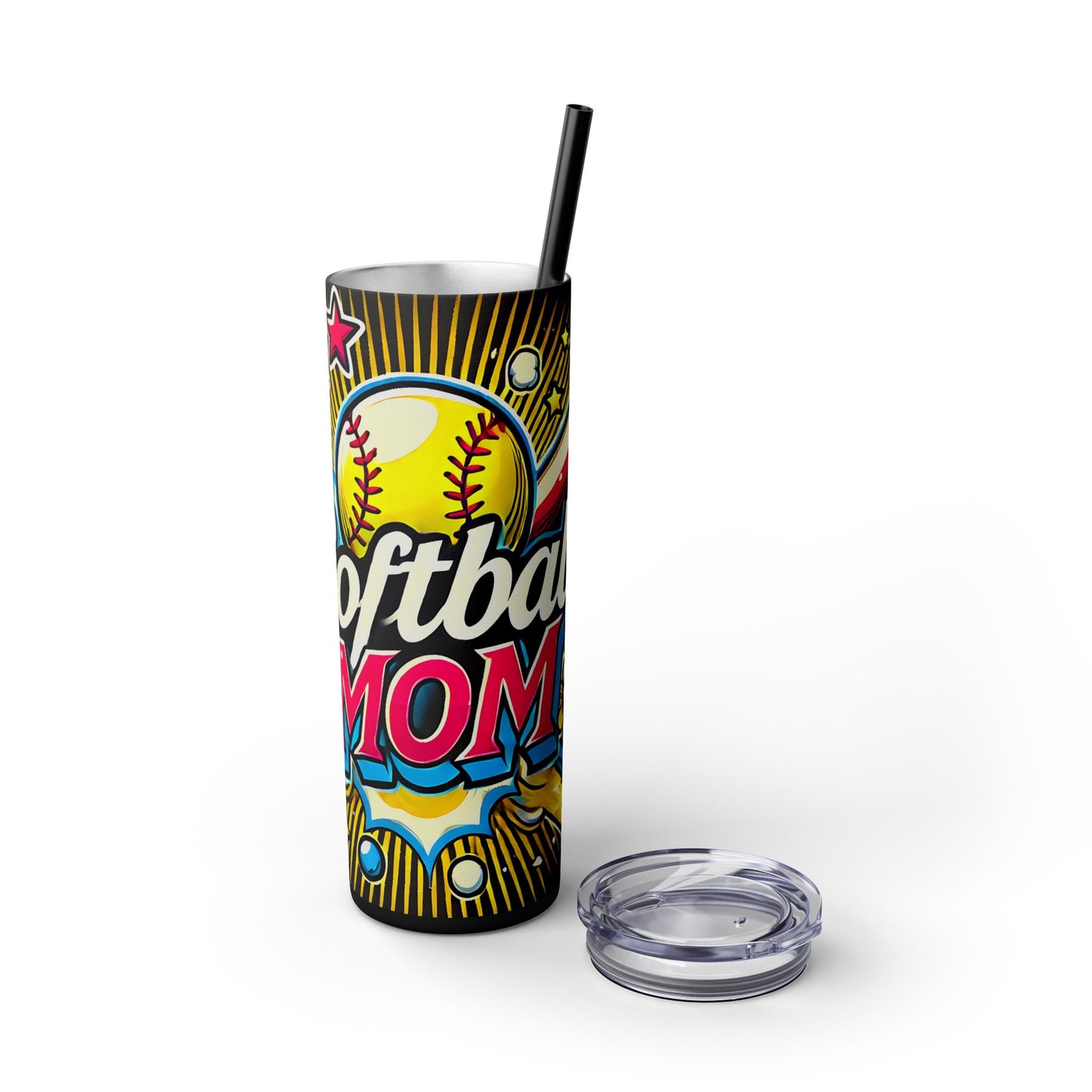 Cartoon Inspired Softball Mom Skinny Tumbler with Straw, 20oz