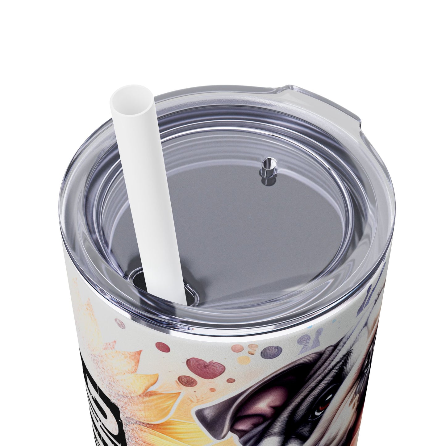 Floral English Bulldog Skinny Tumbler with Straw, 20oz