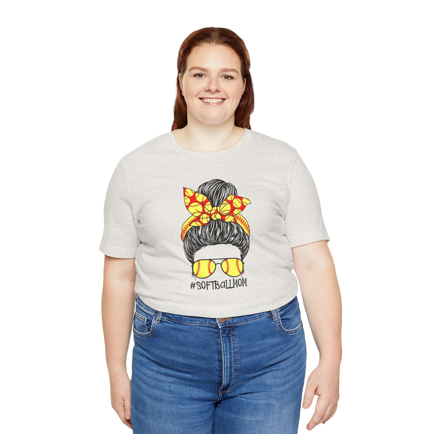 Softball Mom Messy Bun and Glasses T Shirt (Light)