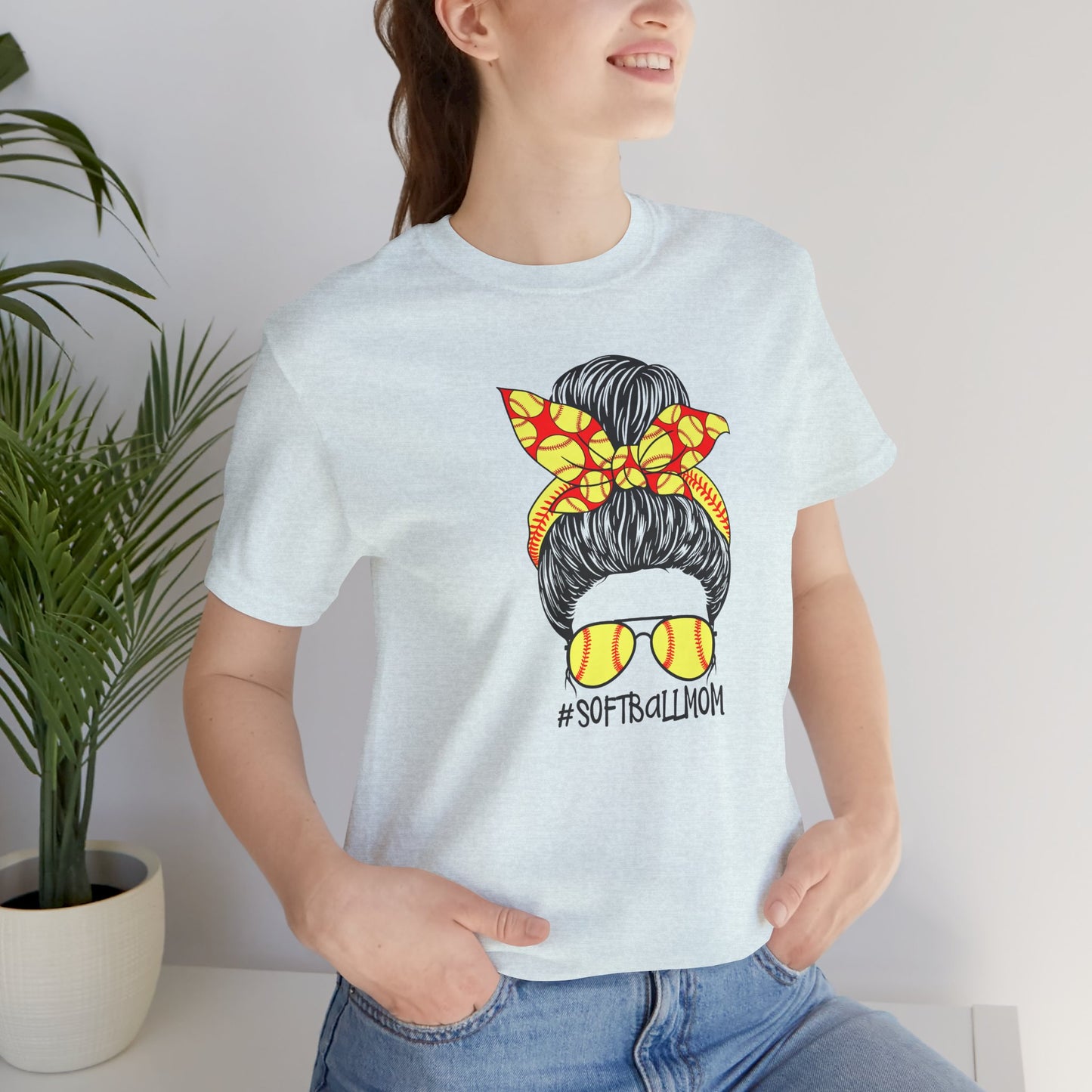 Softball Mom Messy Bun and Glasses T Shirt (Light)