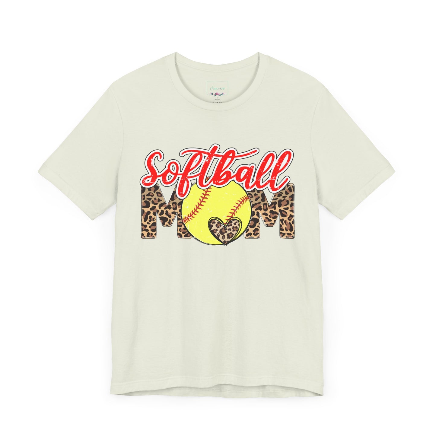 Red and Leopard Softball Mom T Shirt (Light)