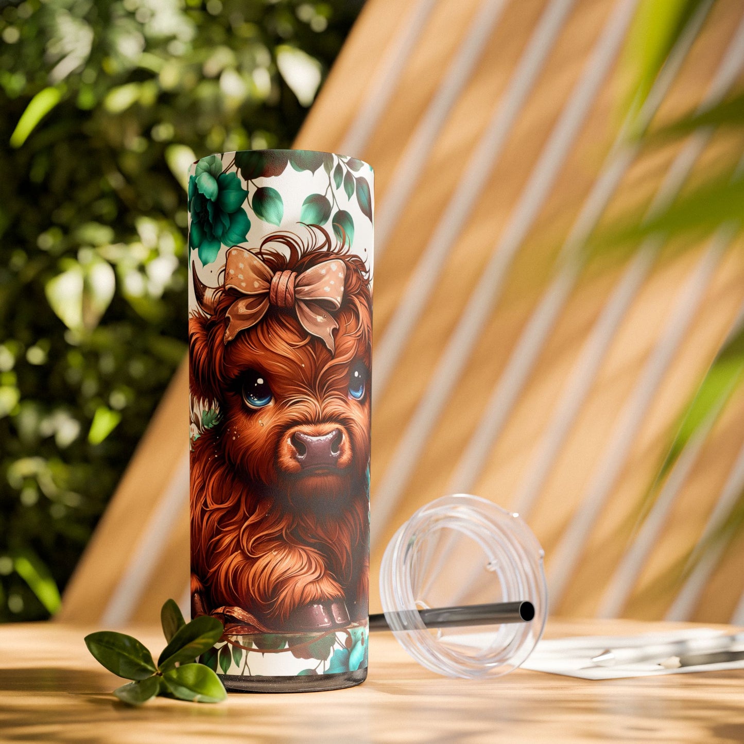 Brown highland cow Skinny Tumbler with Straw, 20oz