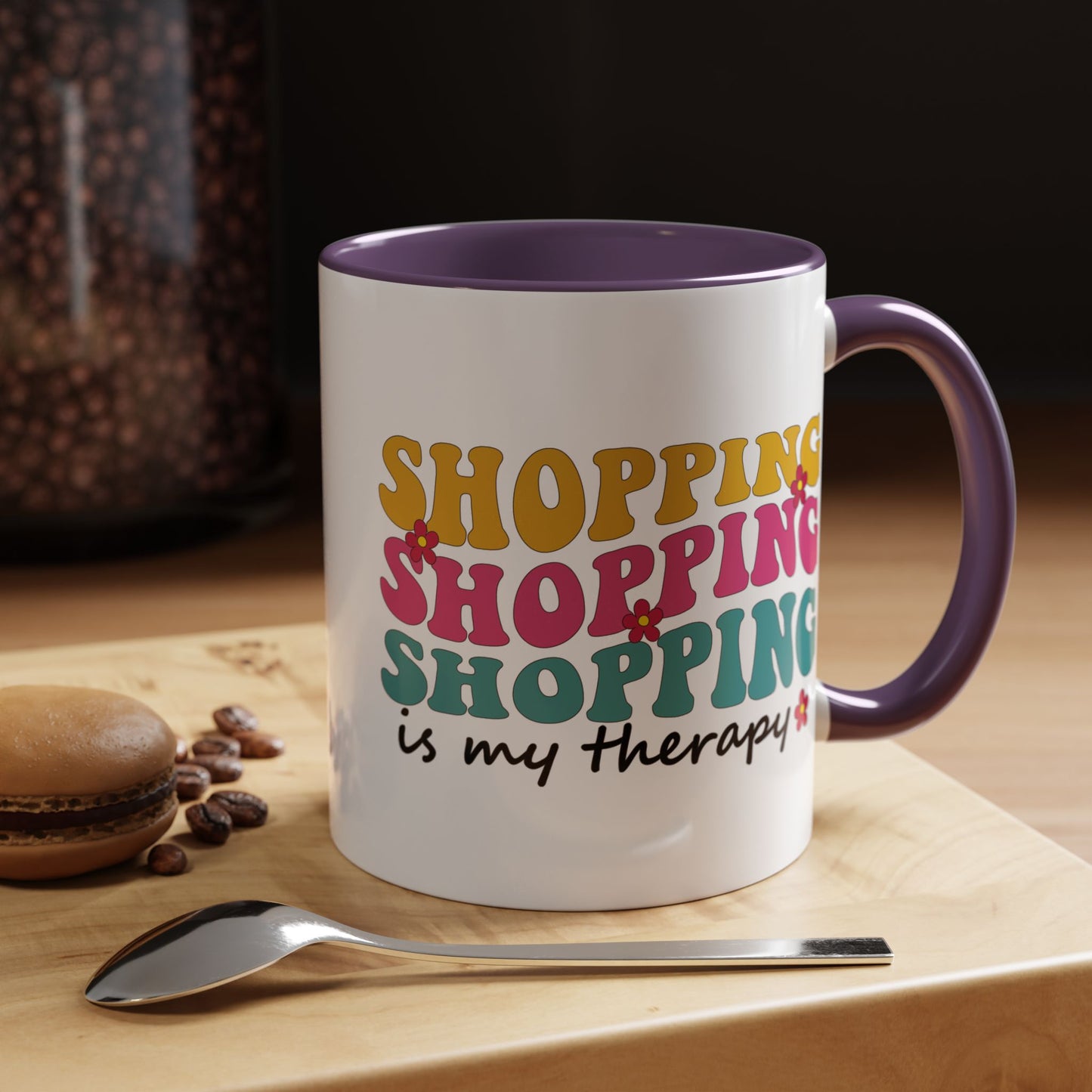 Accent Coffee Mug - "Shopping is my Therapy" - Fun Gift for Self-Care, Motivation, & Celebrations