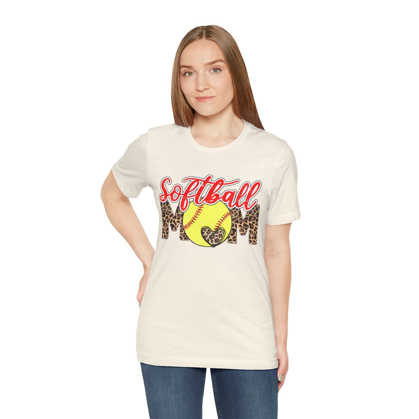 Red and Leopard Softball Mom T Shirt (Light)