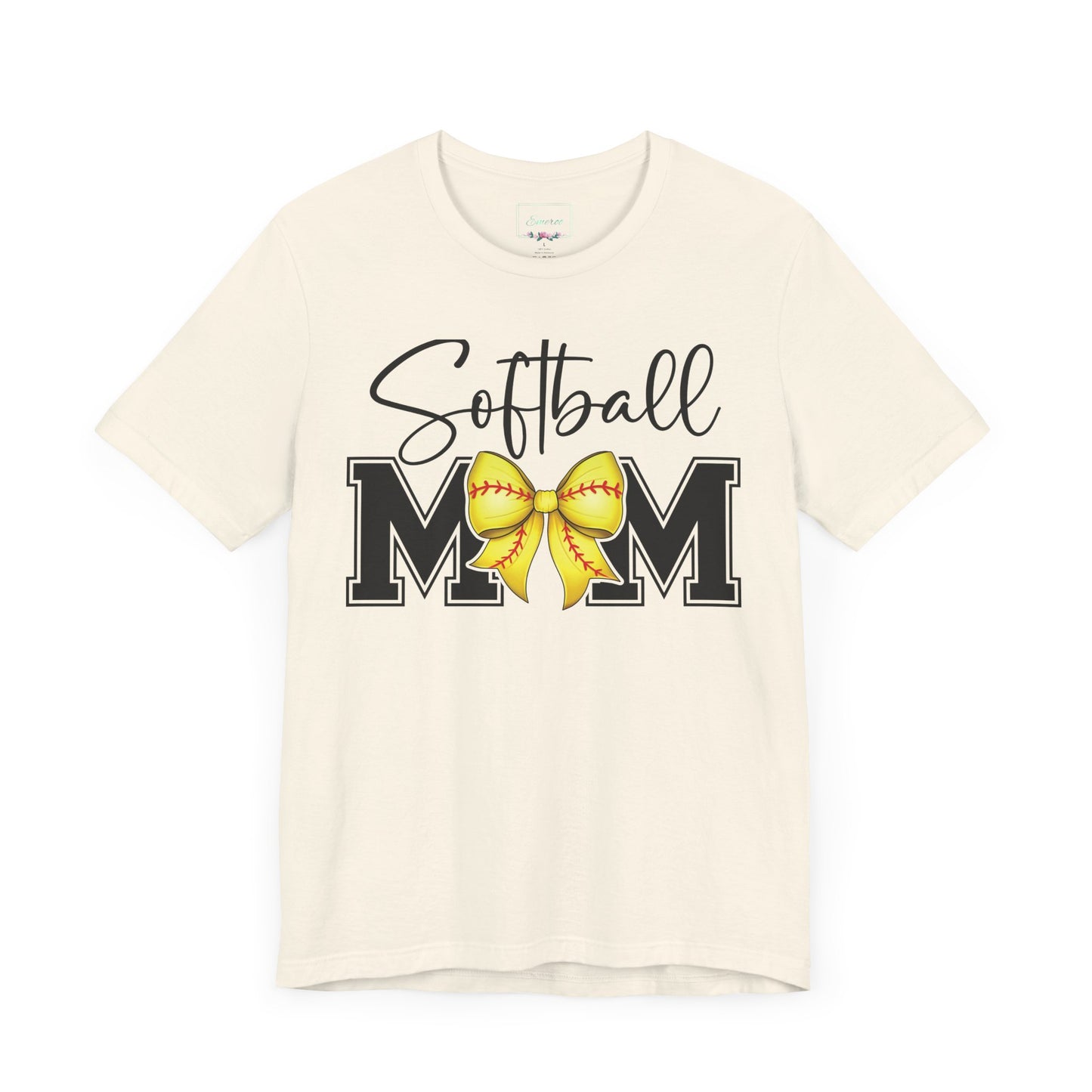 Cursive Softball Mom Coquette Bow T Shirt (Light)