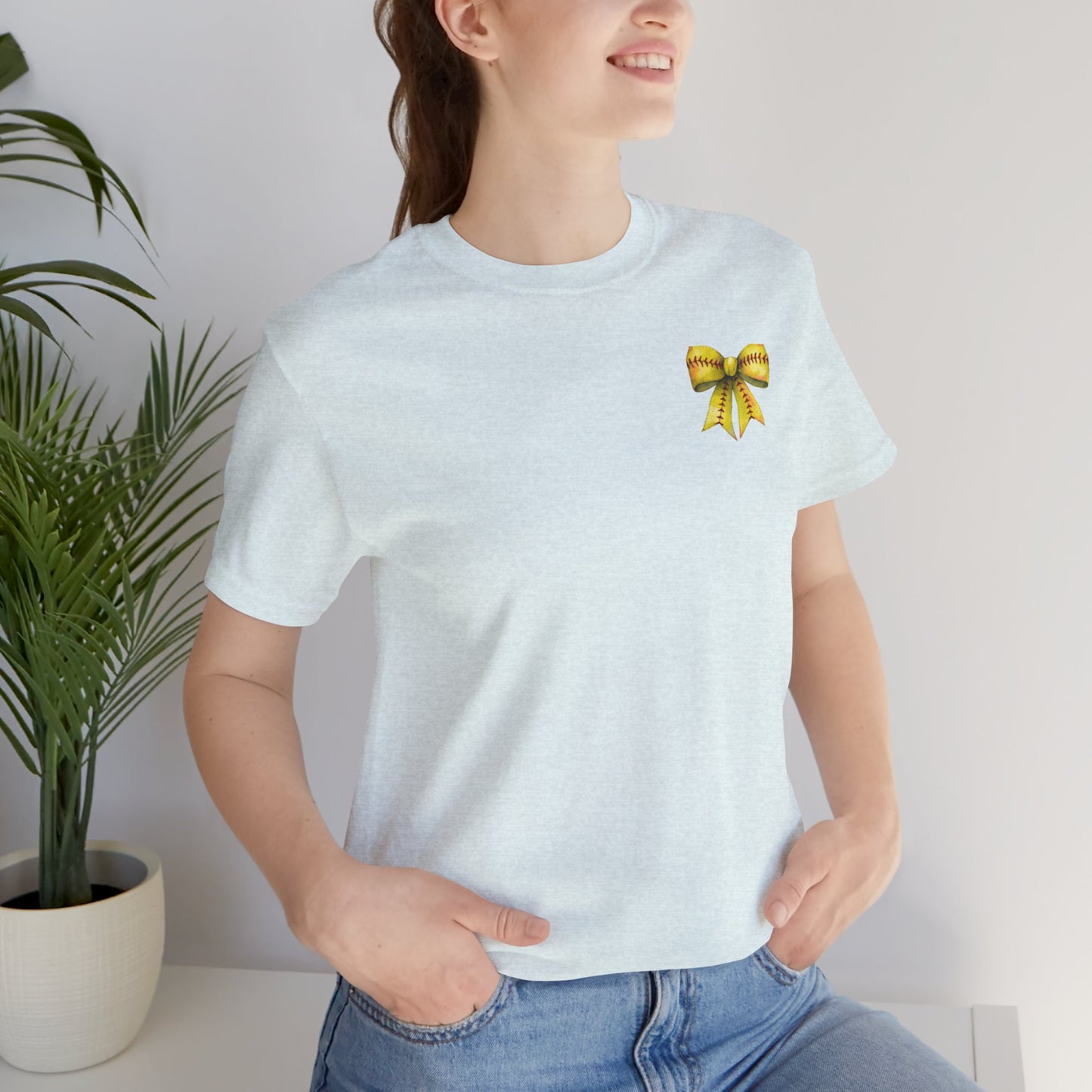 Coquette Bow Front Softball Mom  Rear T Shirt (Light)