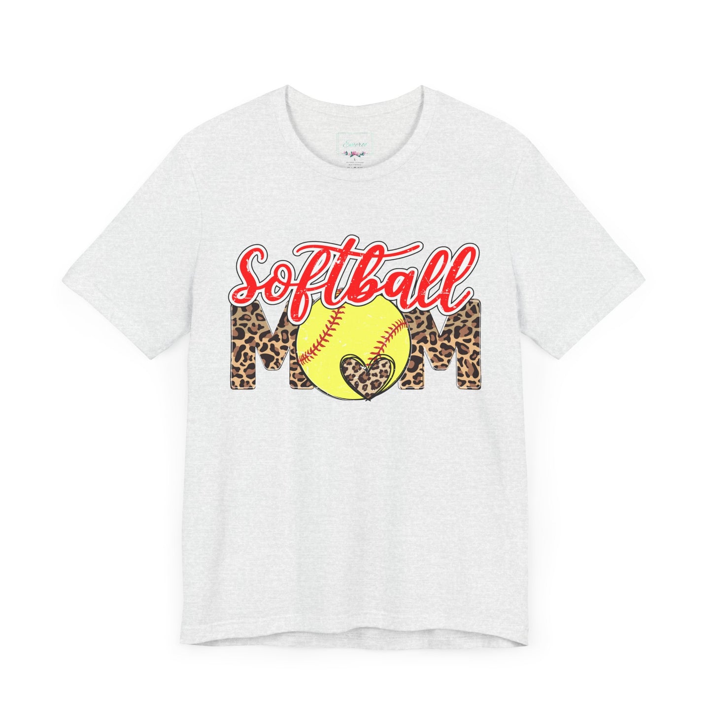 Red and Leopard Softball Mom T Shirt (Light)