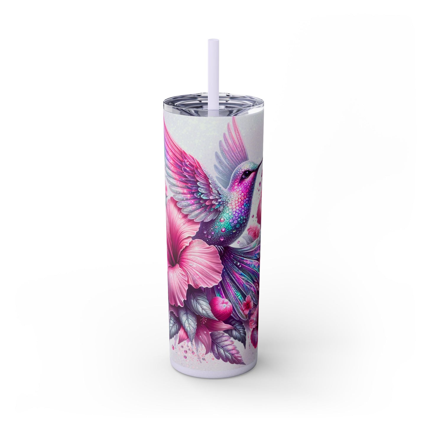 Pink Hummingbird Skinny Tumbler with Straw, 20oz