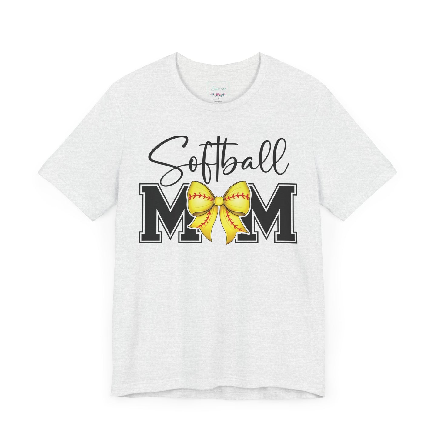 Cursive Softball Mom Coquette Bow T Shirt (Light)