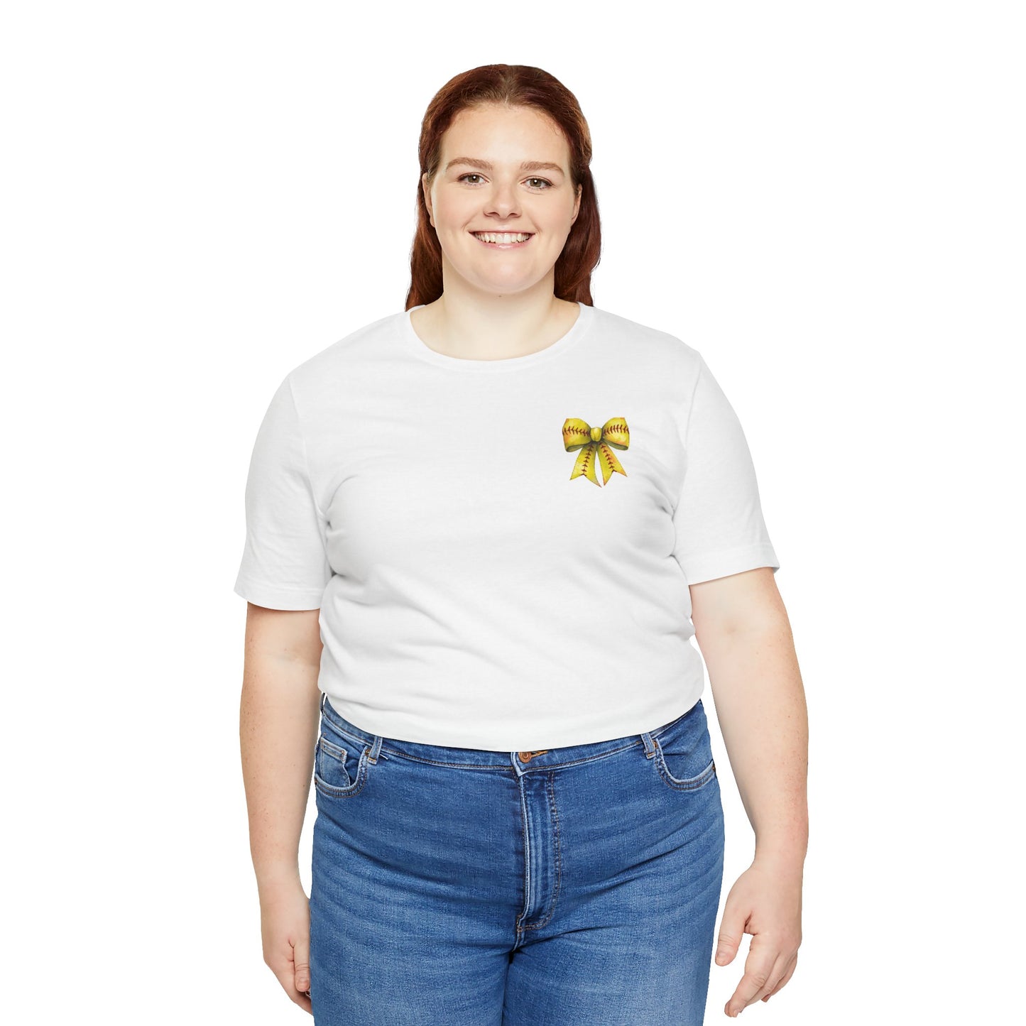 Coquette Bow Front Softball Mom  Rear T Shirt (Light)