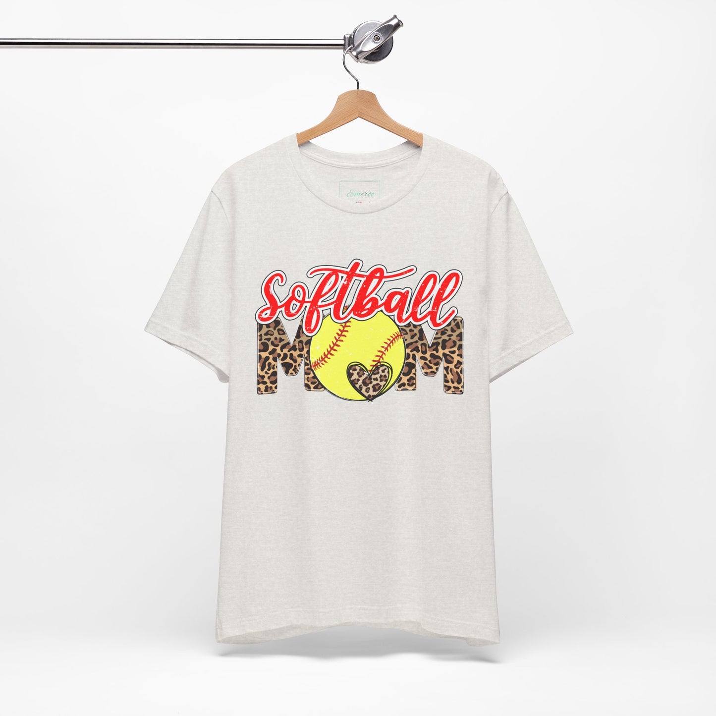 Red and Leopard Softball Mom T Shirt (Light)
