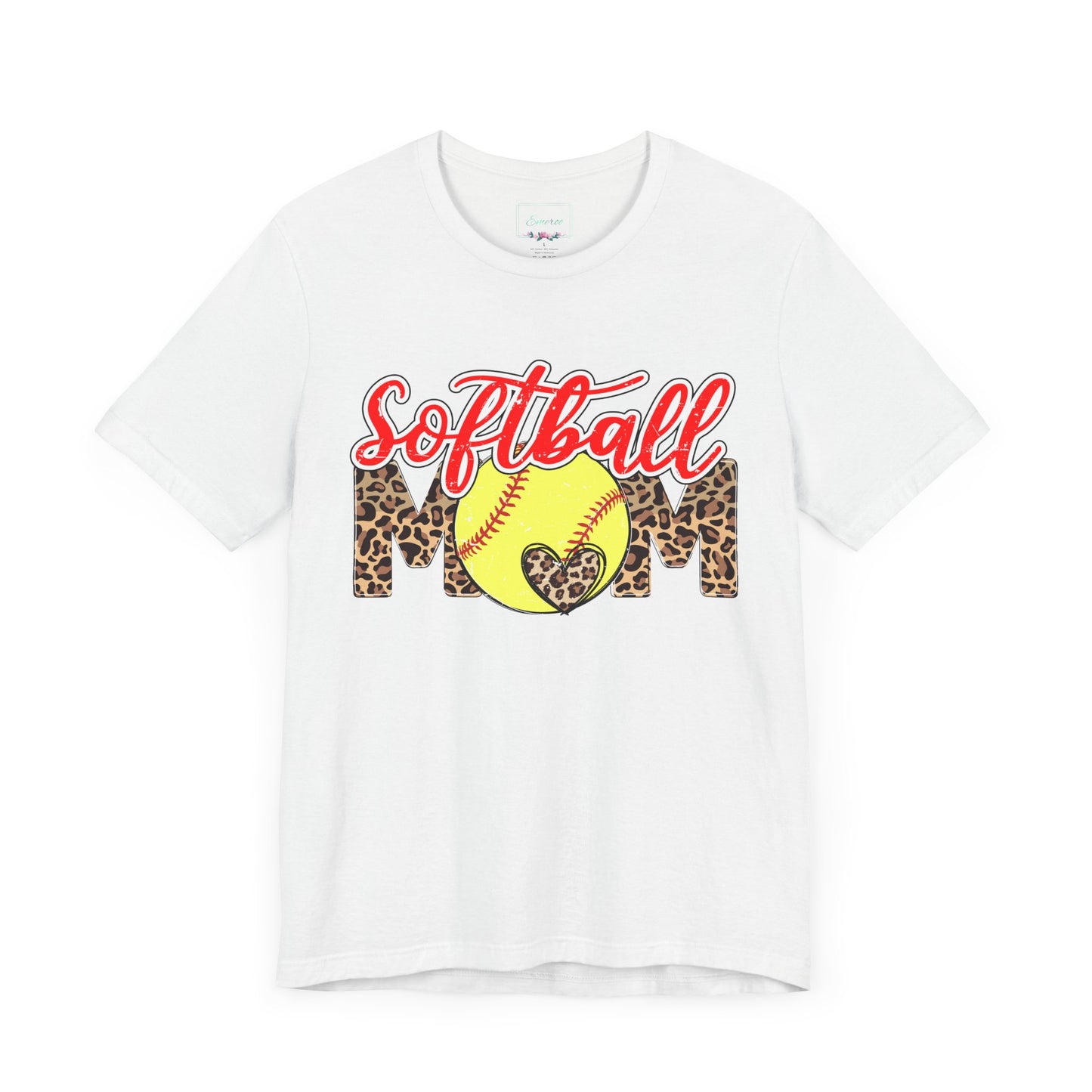 Red and Leopard Softball Mom T Shirt (Light)