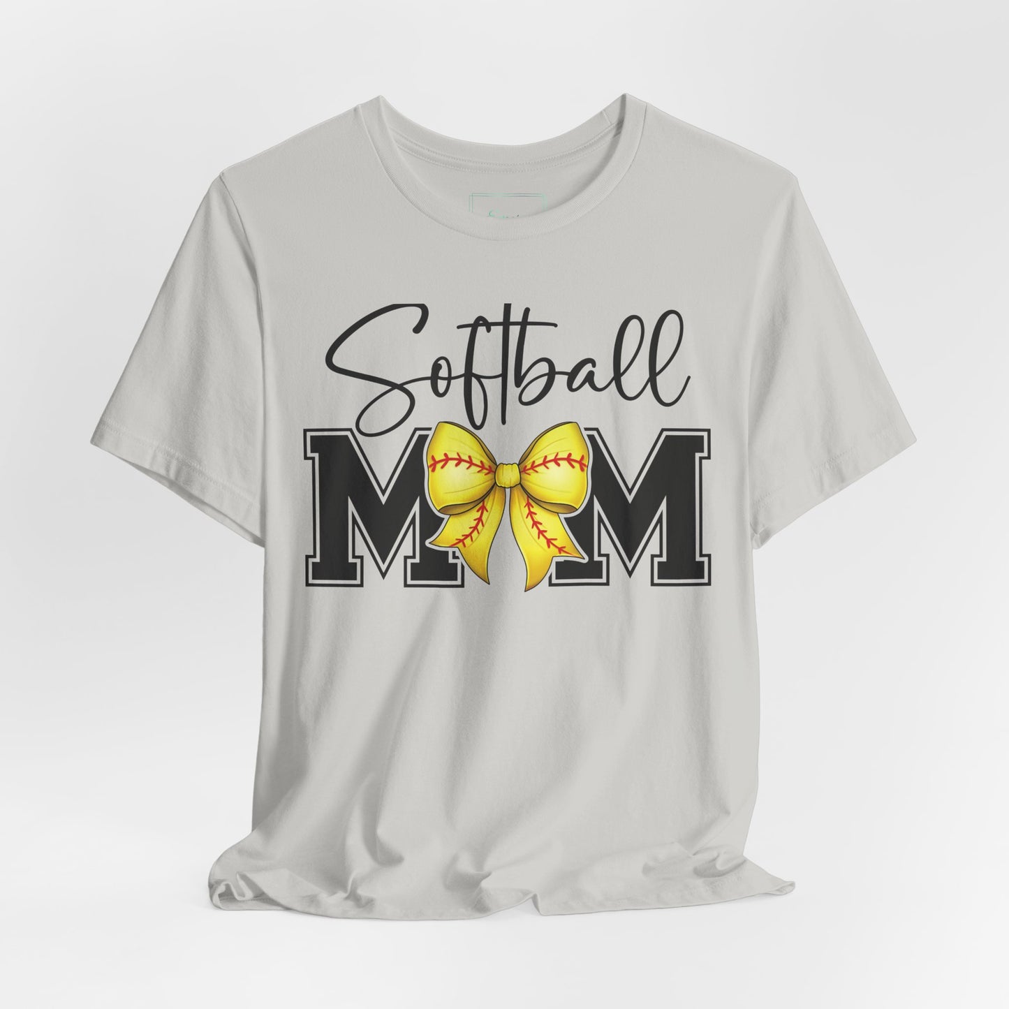 Cursive Softball Mom Coquette Bow T Shirt (Light)