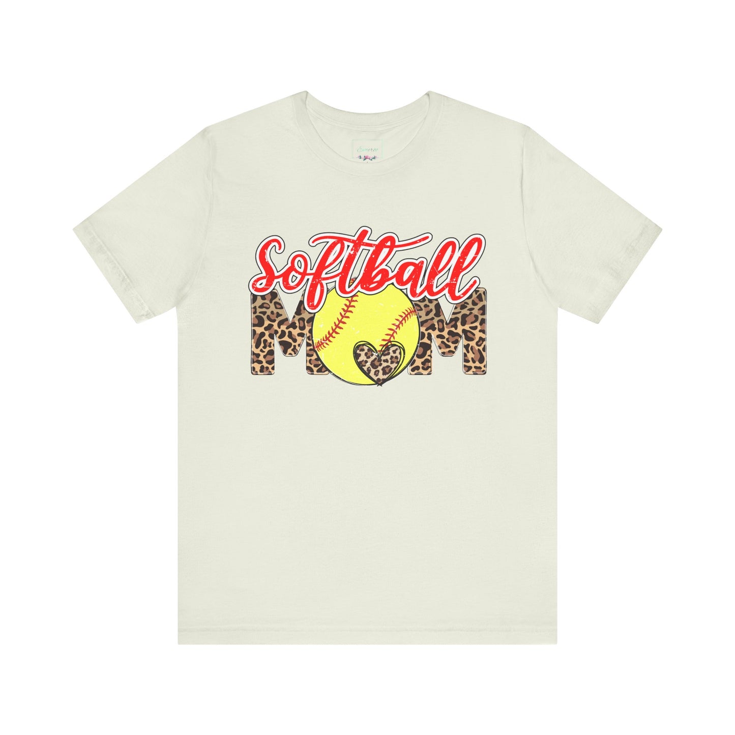 Red and Leopard Softball Mom T Shirt (Light)