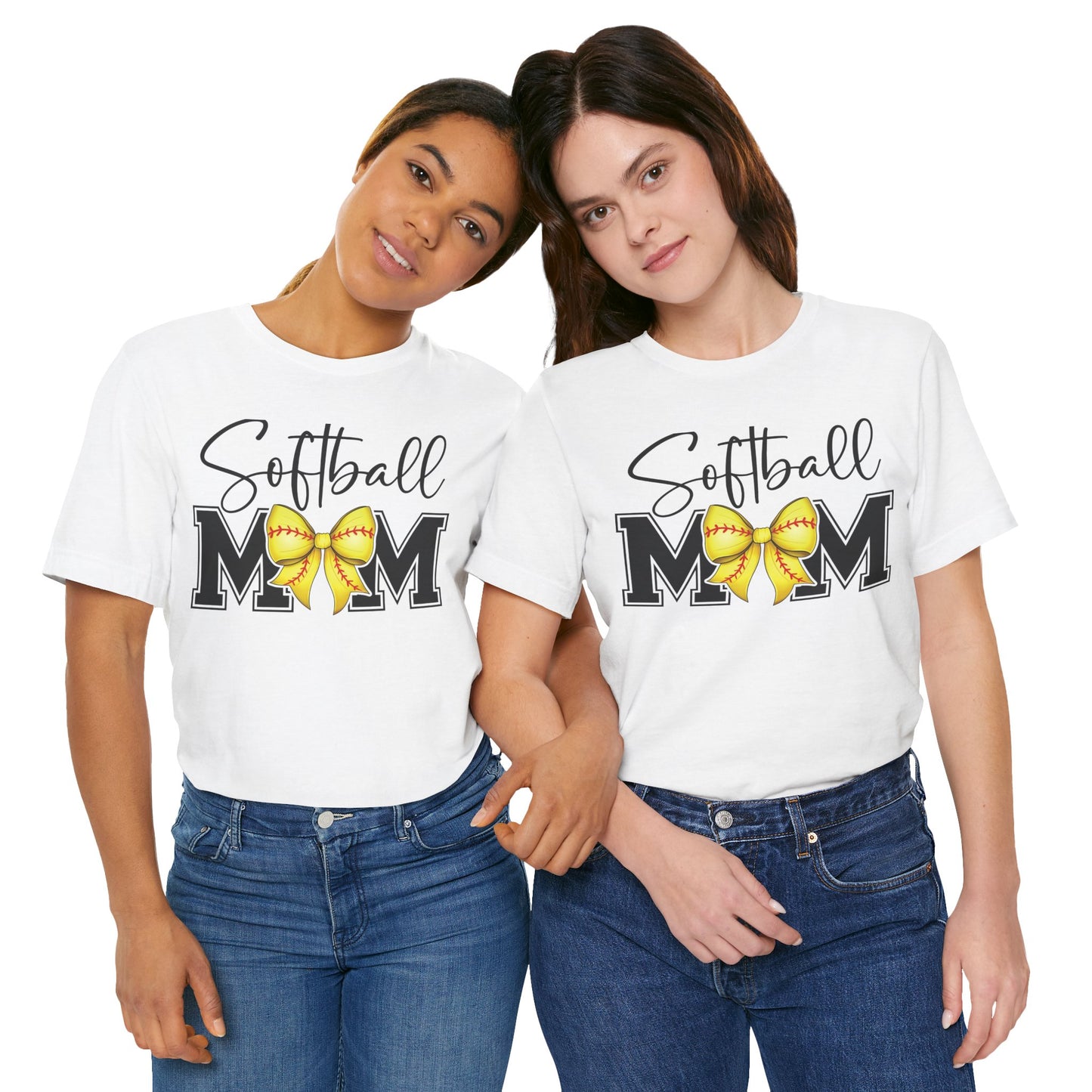 Cursive Softball Mom Coquette Bow T Shirt (Light)