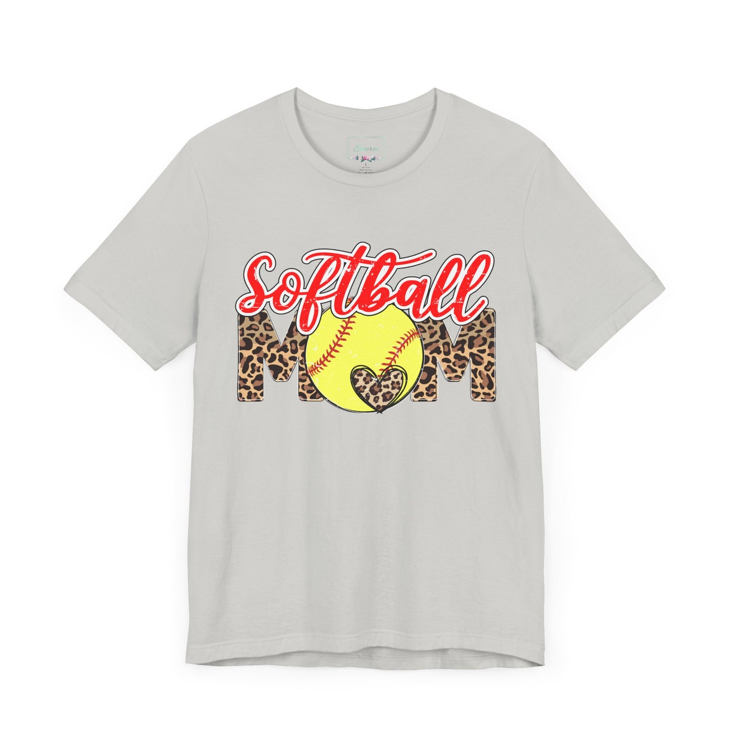 Red and Leopard Softball Mom T Shirt (Light)